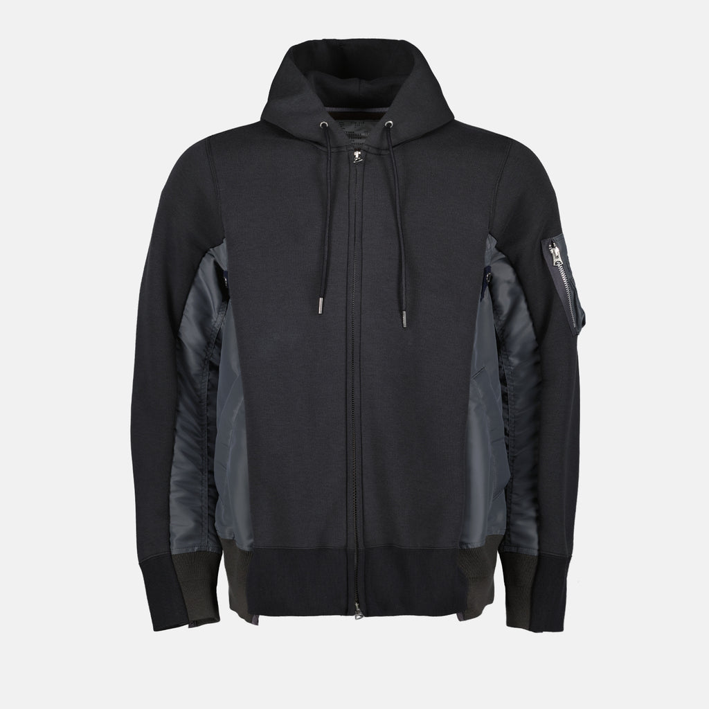 Sweatshirts Sweatshirt zippée en nylon et coton Sacai Gris Homme