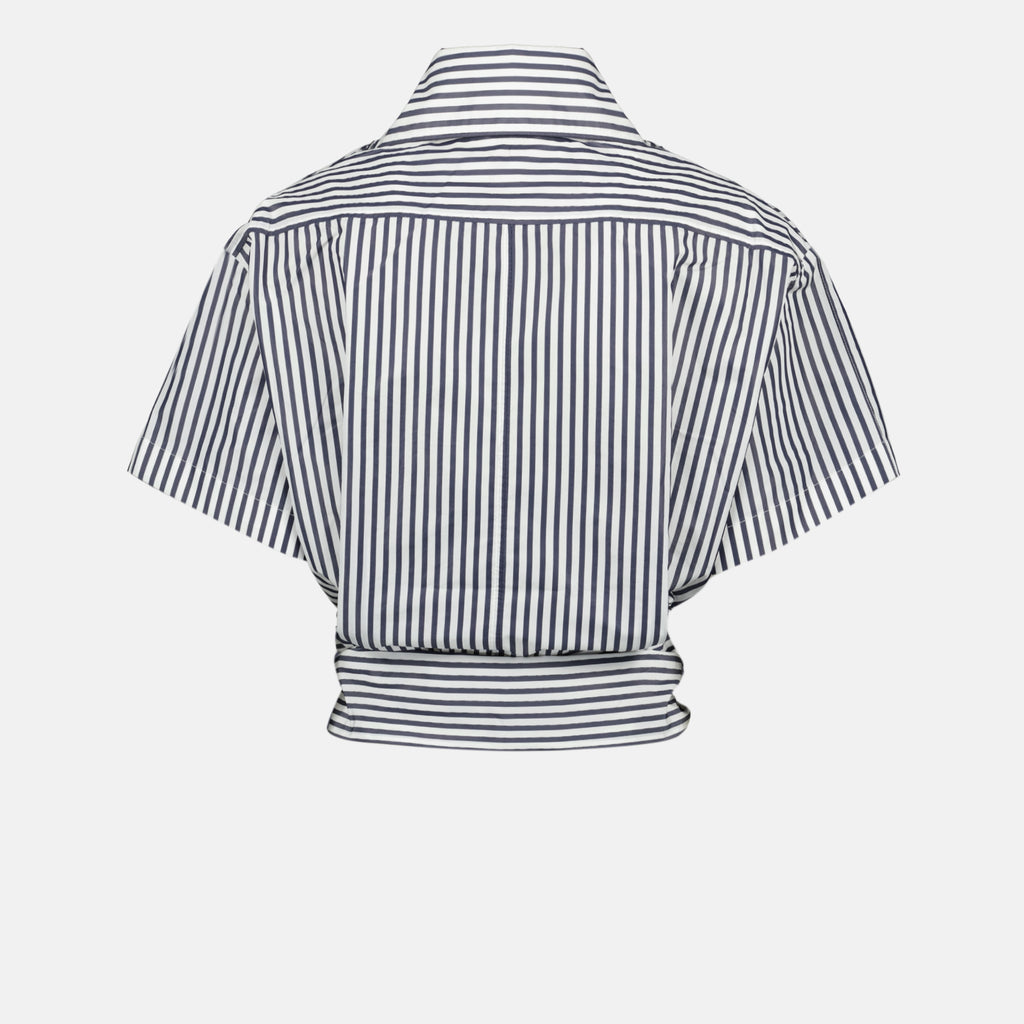 Imagem do artigo Camisa curta às riscas azul e branca da marca Patou para Mulheres - Temporada Primavera-Verão 2026 - Vista Traseira