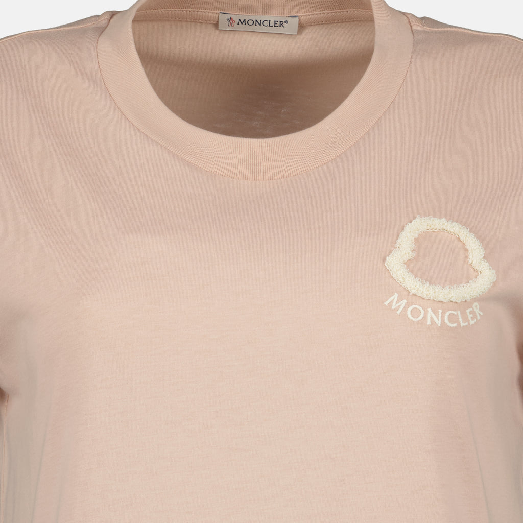 T-shirts 핑크 색상의 자수 로고 면 티셔츠 Moncler Rose Femme