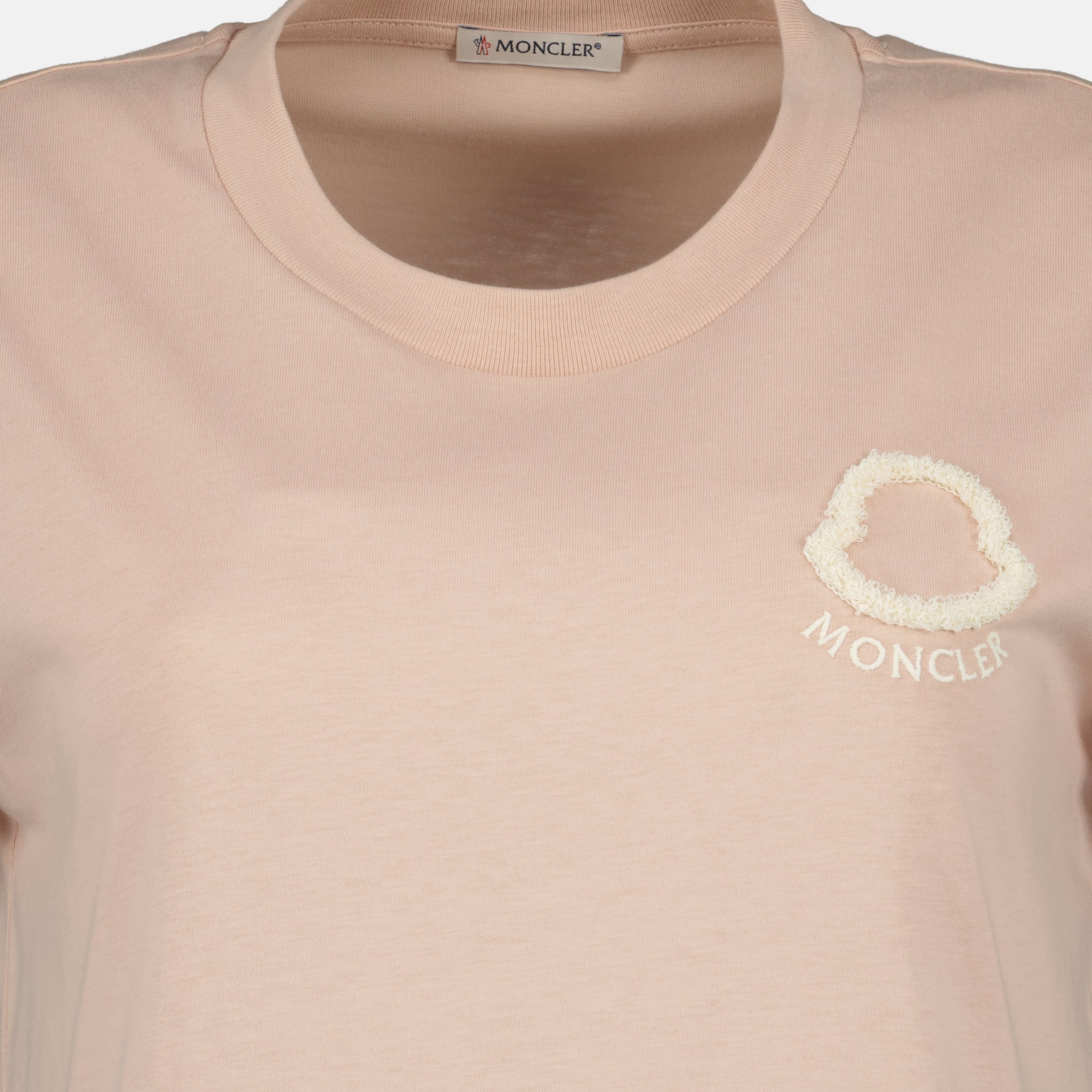 T-shirts T-shirt en coton à logo brodé rose Moncler Rose Femme