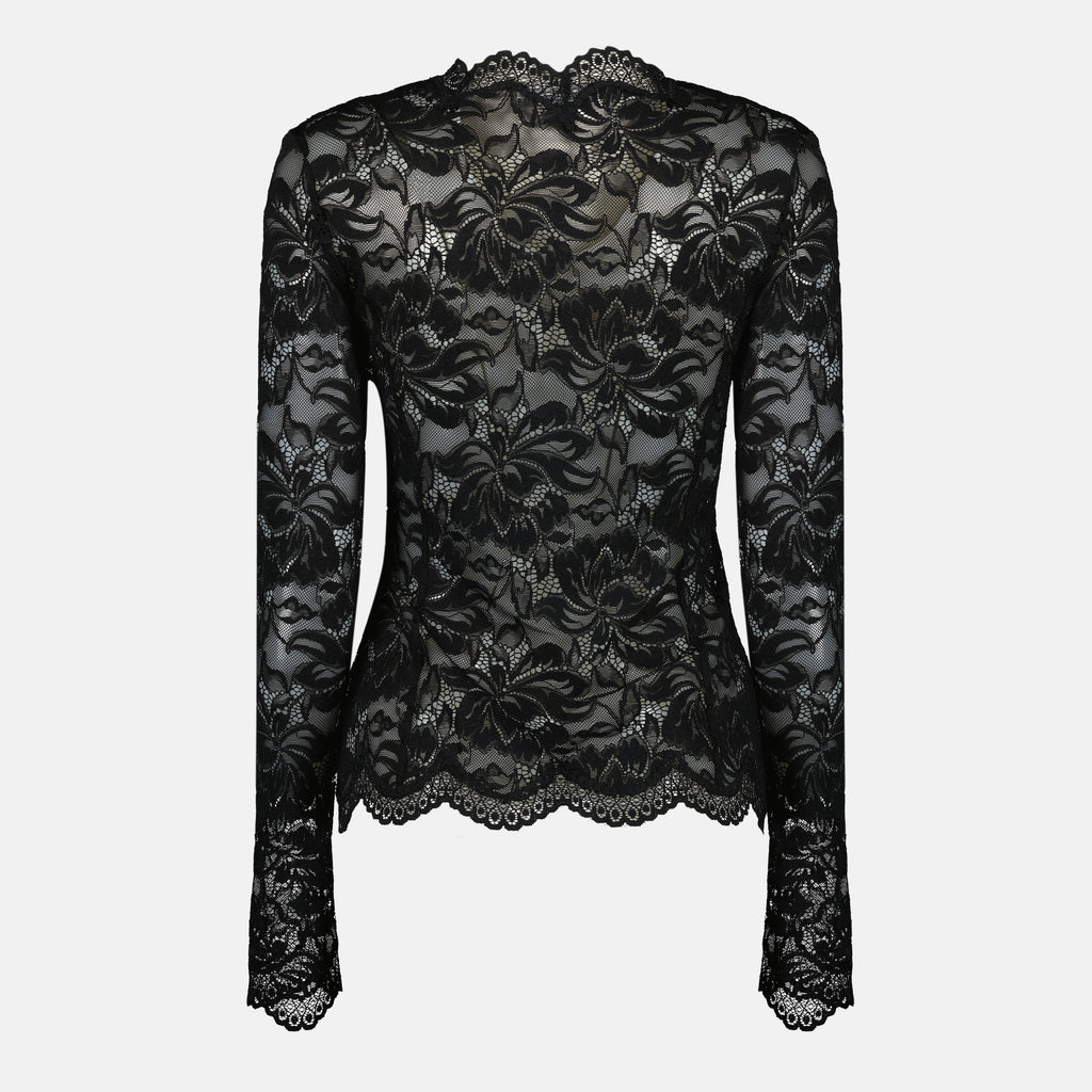 여성용 브랜드 Rabanne의 검은 레이스와 저지 탑 이미지 - 봄/여름 2026 - 후면 보기