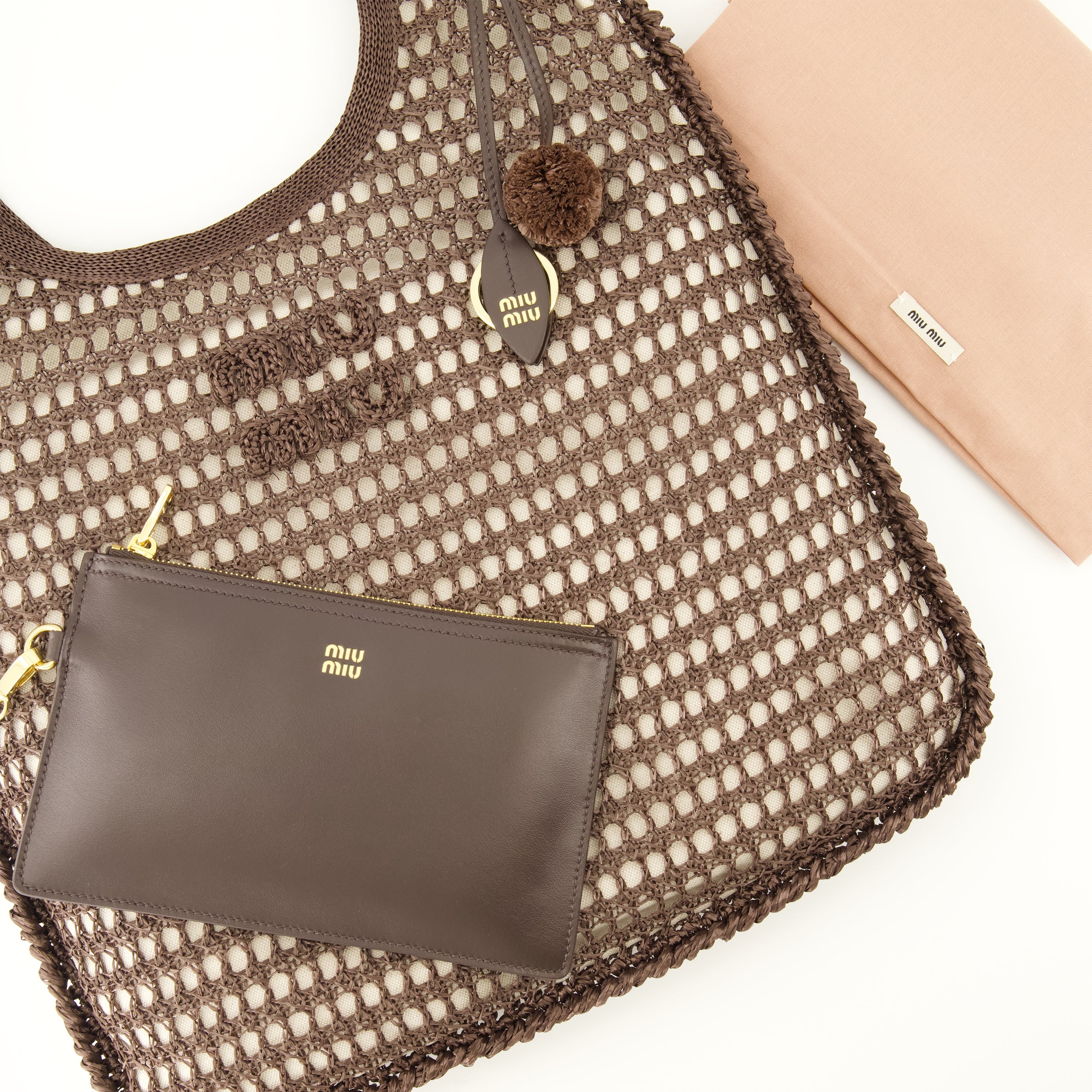 Sacs cabas Sac Ivy en raphia crochet marron Miu Miu Marron Femme