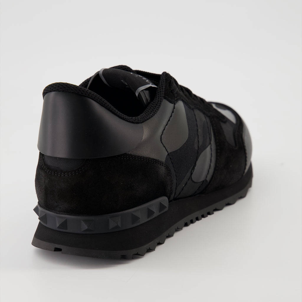 Baskets Sneakers Rockrunner Nero Camo in Tessuto e Nappa Valentino Garavani Noir Homme