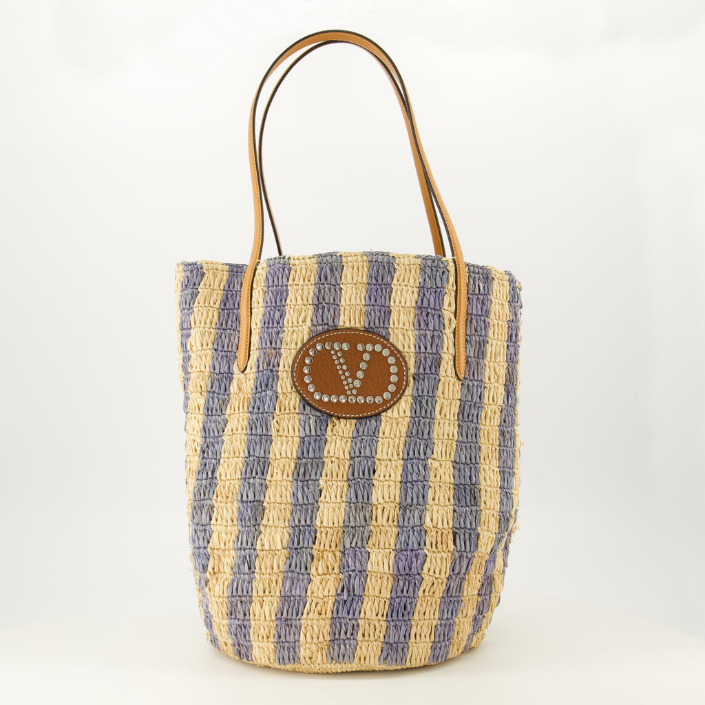 Sacs cabas 블루 스트라이프 라피아 토트 Valentino Garavani Bleu Femme