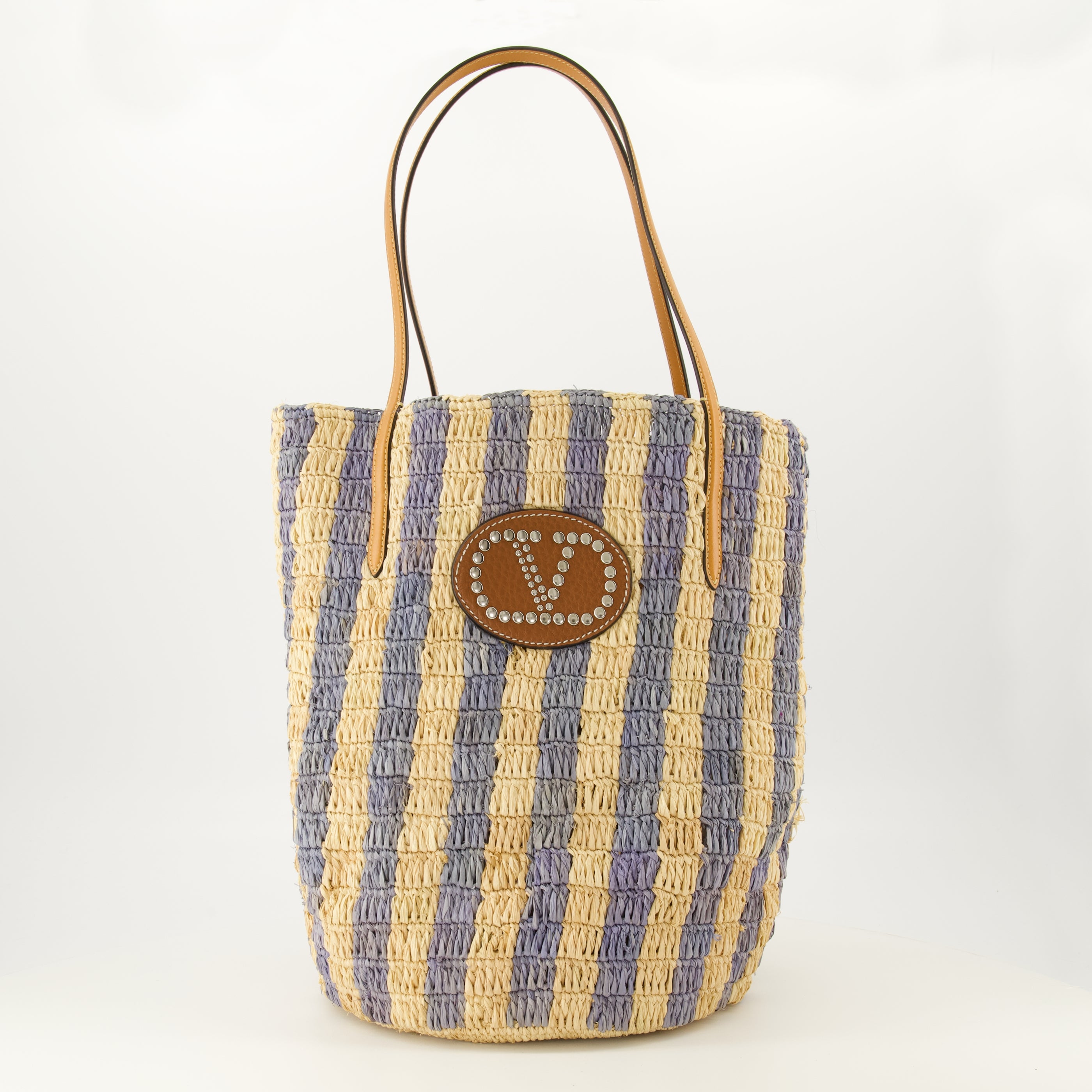Sacs cabas 블루 스트라이프 라피아 토트 Valentino Garavani Bleu Femme