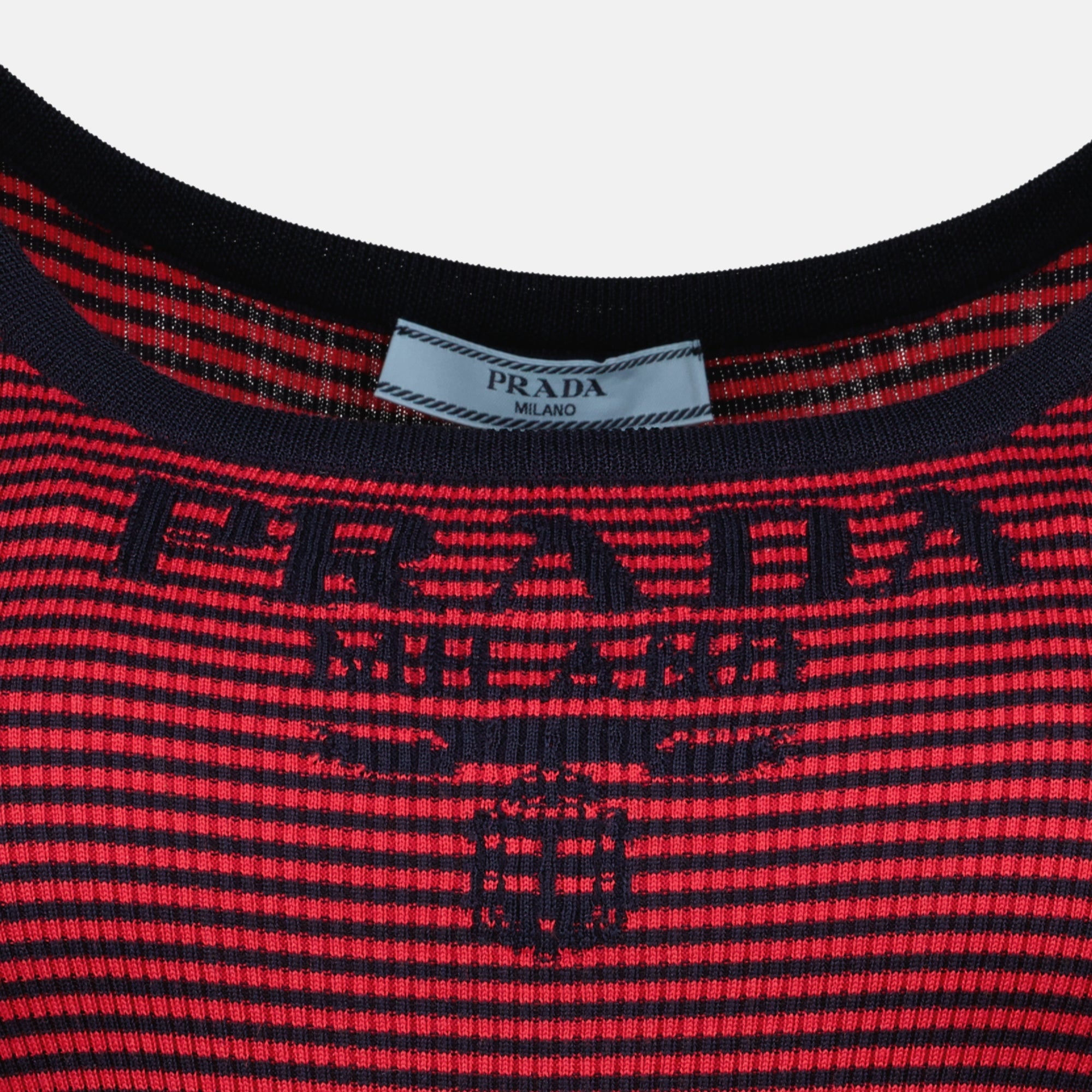 Image of the article Red and Black Striped Tank Top by Prada for Women - Spring-Summer 2026 - Detailed View_1