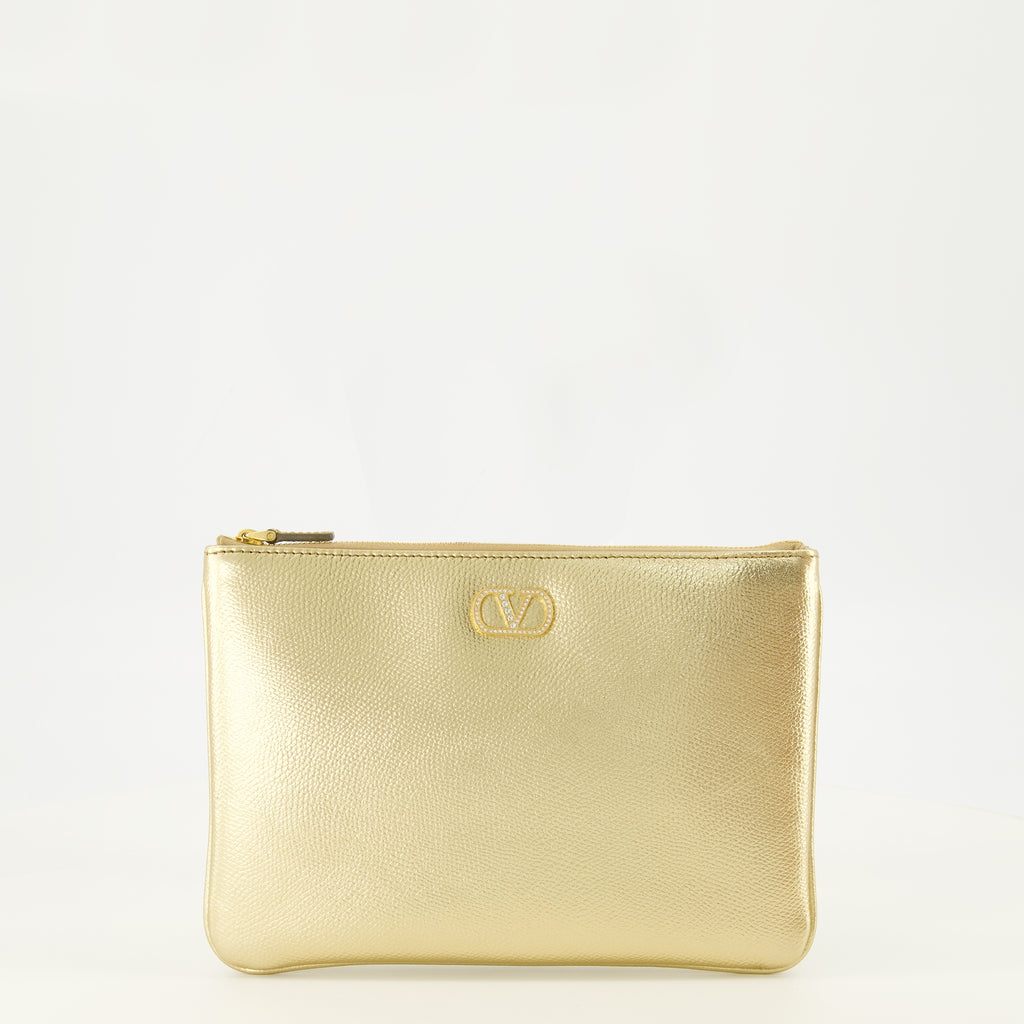 Pochettes Pochette VLogo en cuir lamé Valentino Garavani Doré Femme