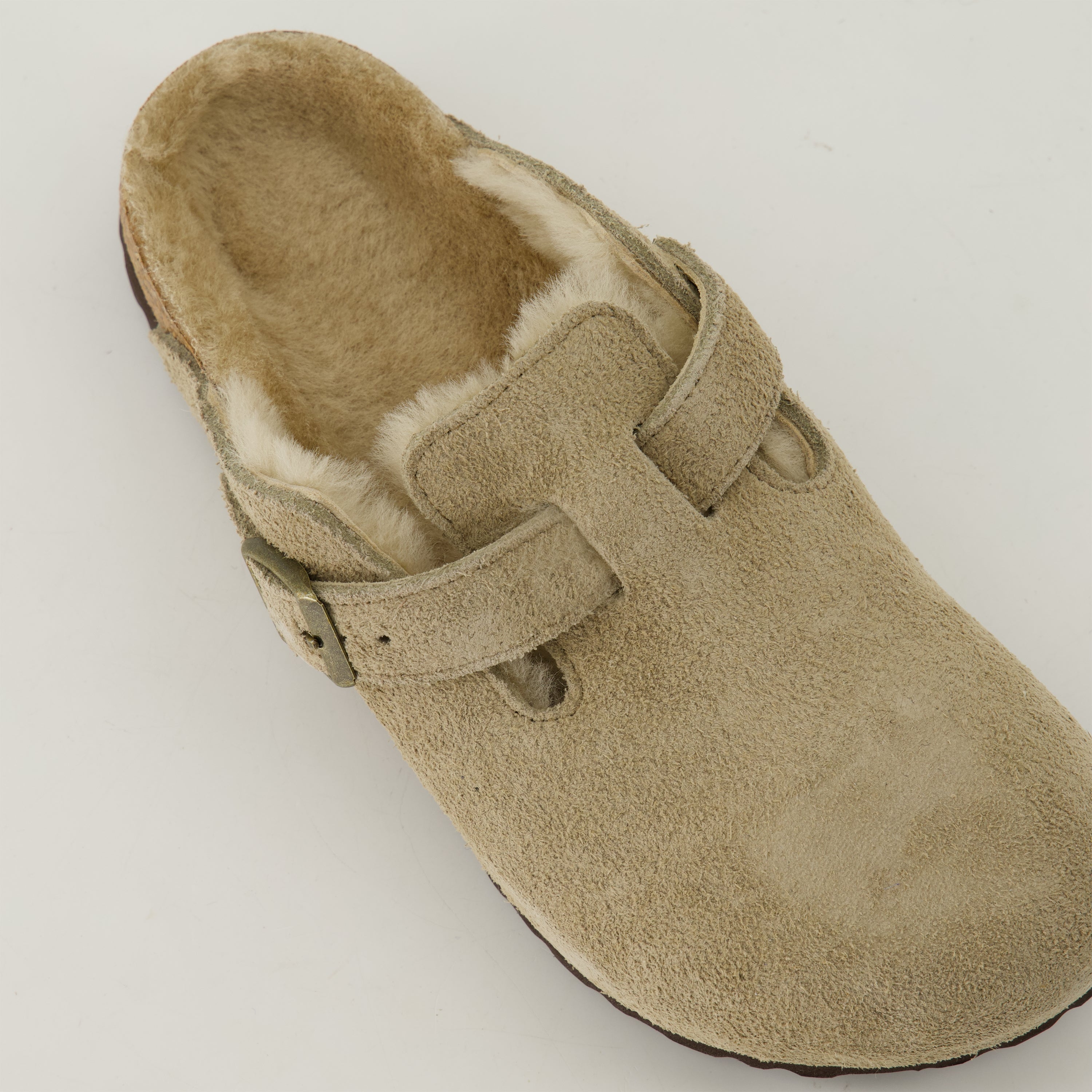 Chaussures ouvertes Mules Boston à fourrure Birkenstock Beige Unisexe