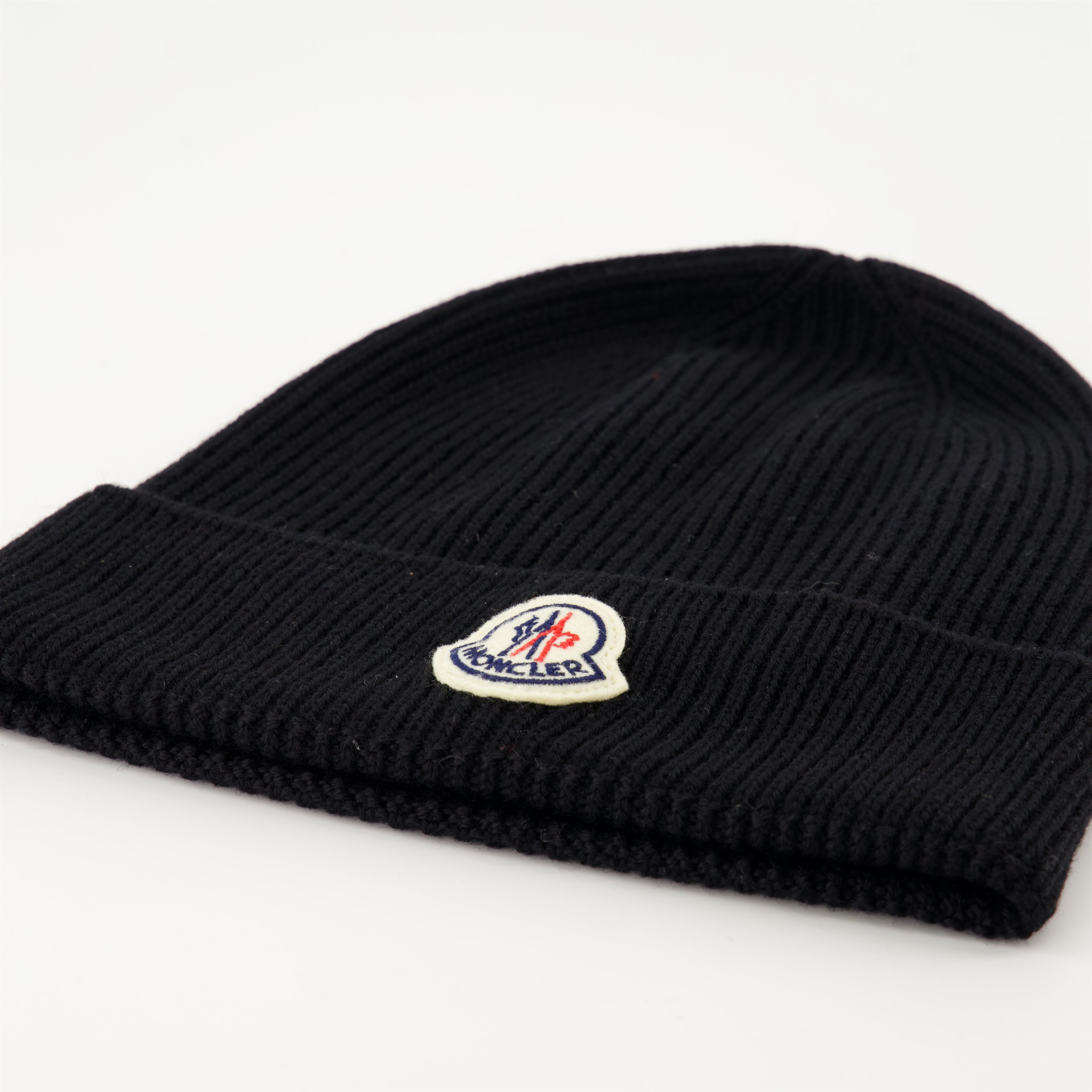 Chapeaux, casquettes et bonnets Bonnet en laine à logo Moncler Noir Homme