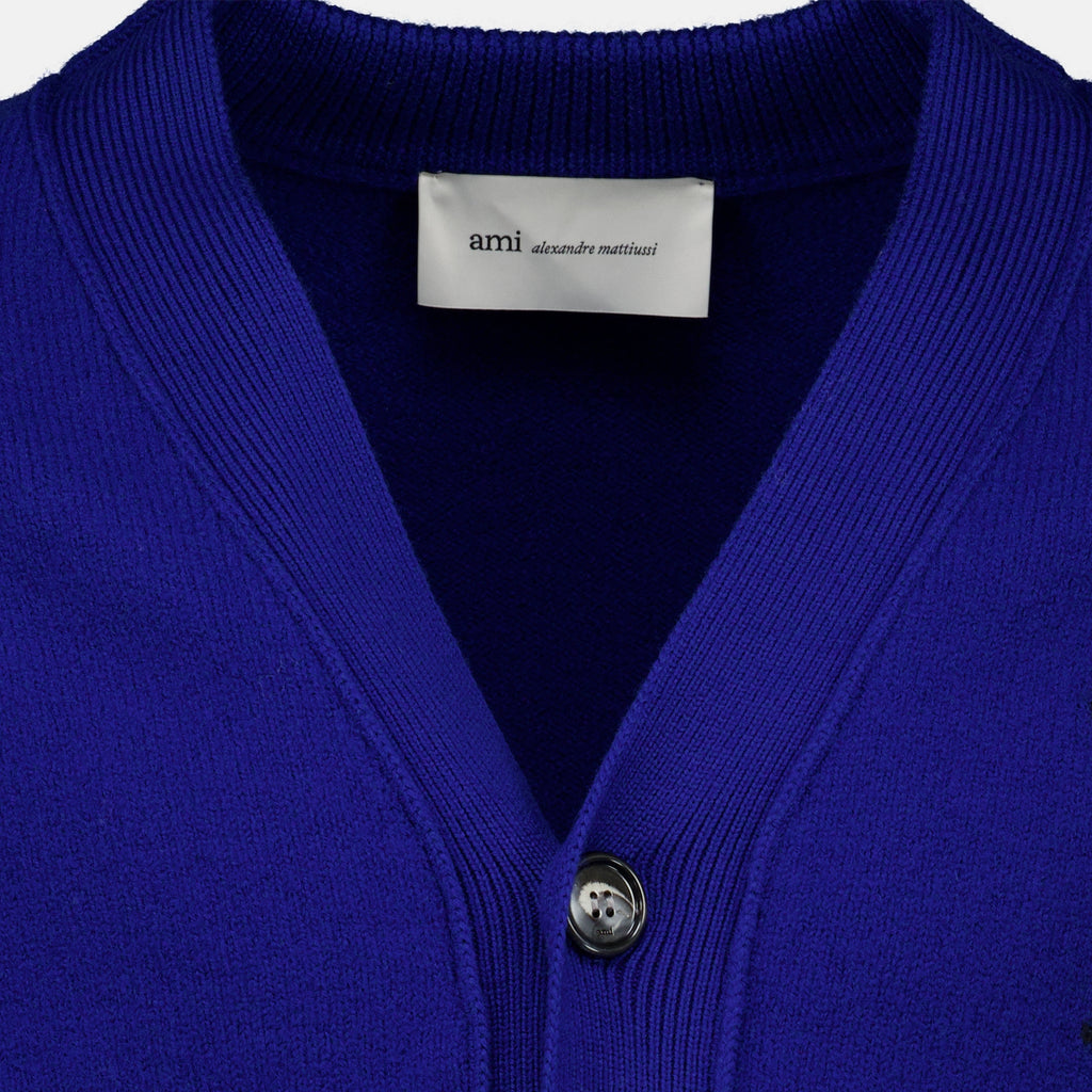 Maille 전기 블루 울 AMI 하트 가디건 Ami PARIS Bleu foncé Unisexe