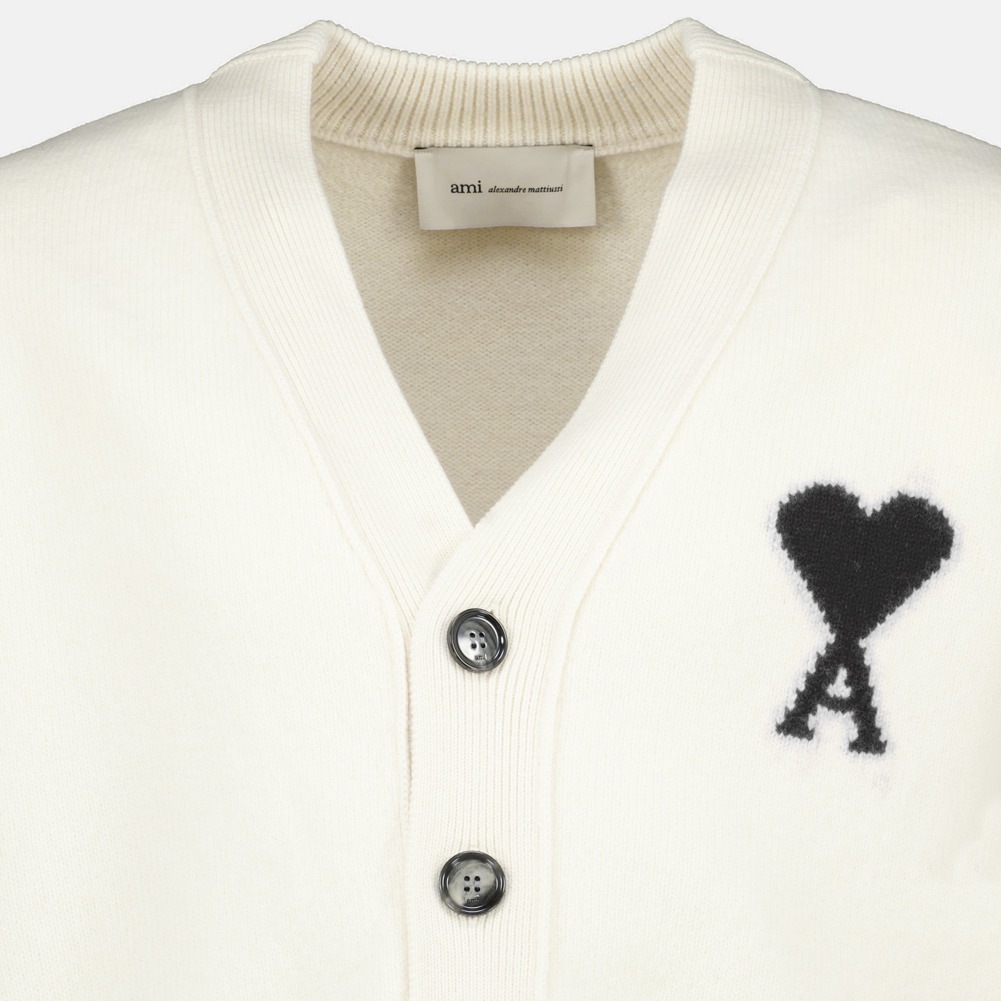 Maille White Wool AMI Heart Cardigan Ami PARIS Blanc Unisexe
