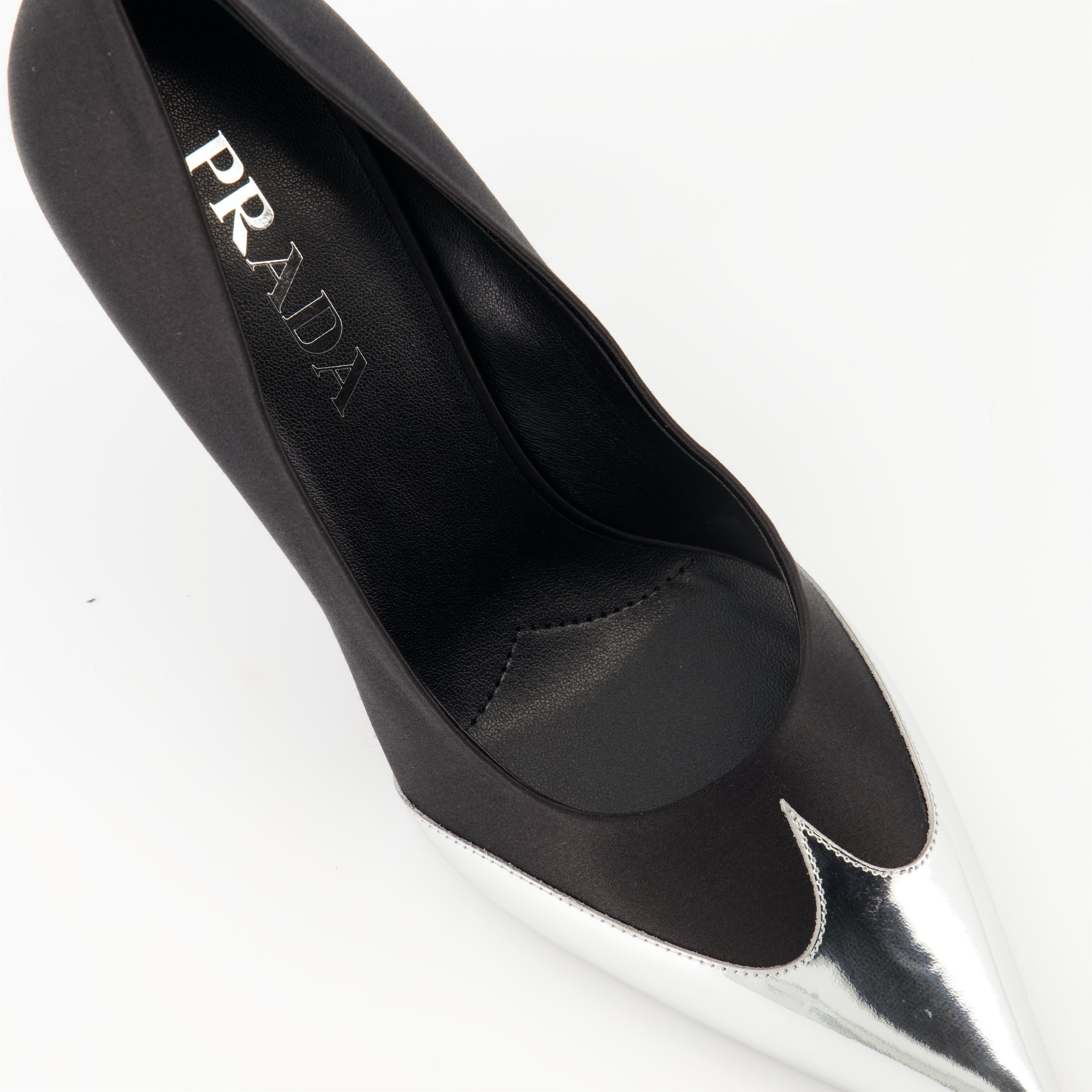 Heels Satin and leather pumps Prada Black Femme