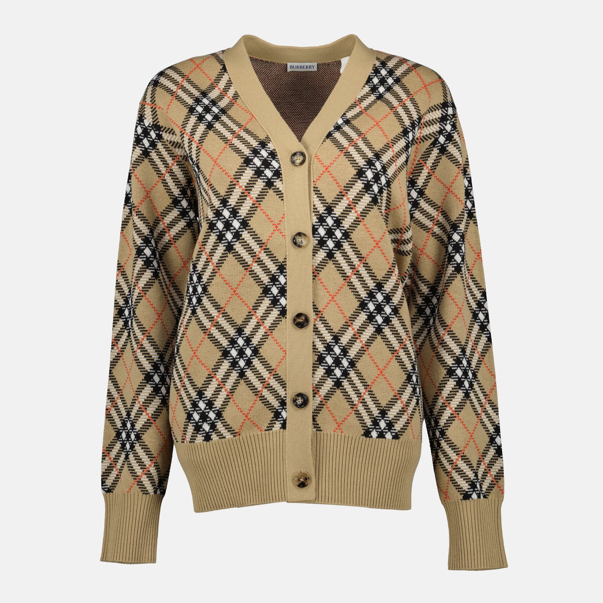 Strick Karo-Plaid Cardigan Burberry Beige Damen