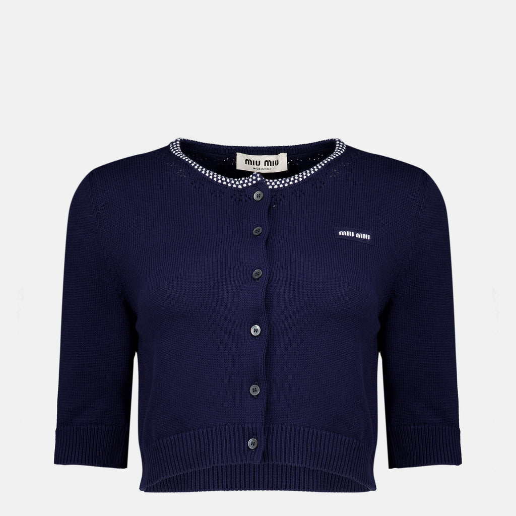 Maille Cardigan Curto de Algodão Azul Marinho Miu Miu Bleu foncé Femme