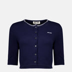 Maille Cardigan court en coton bleu marine Miu Miu Bleu foncé Femme