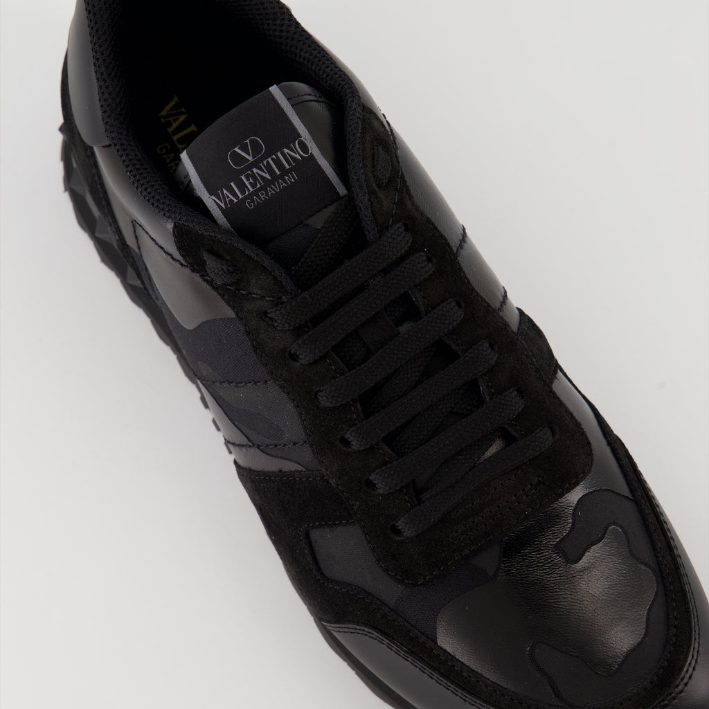 Baskets Sneakers Rockrunner Nero Camo in Tessuto e Nappa Valentino Garavani Noir Homme