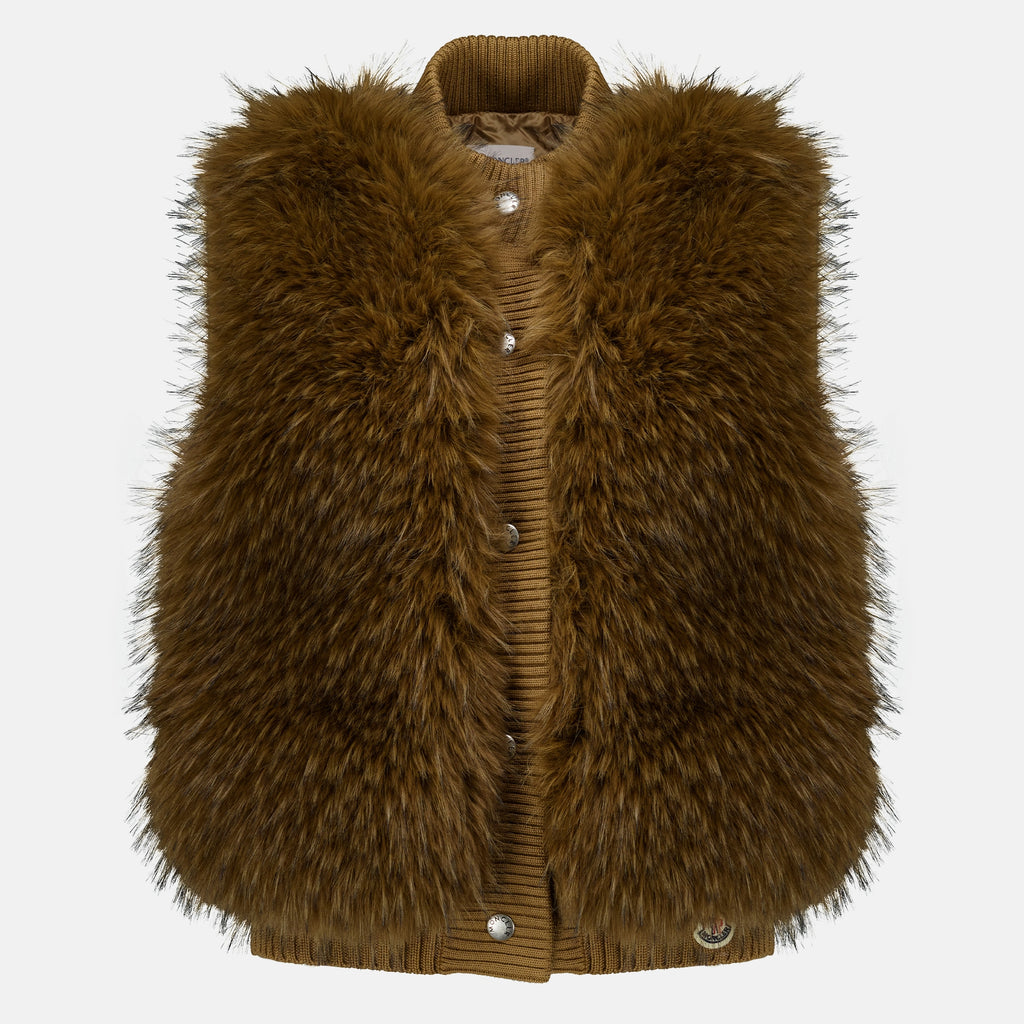 Vestes Sleeveless Wool Puffer Jacket Moncler Marron Femme