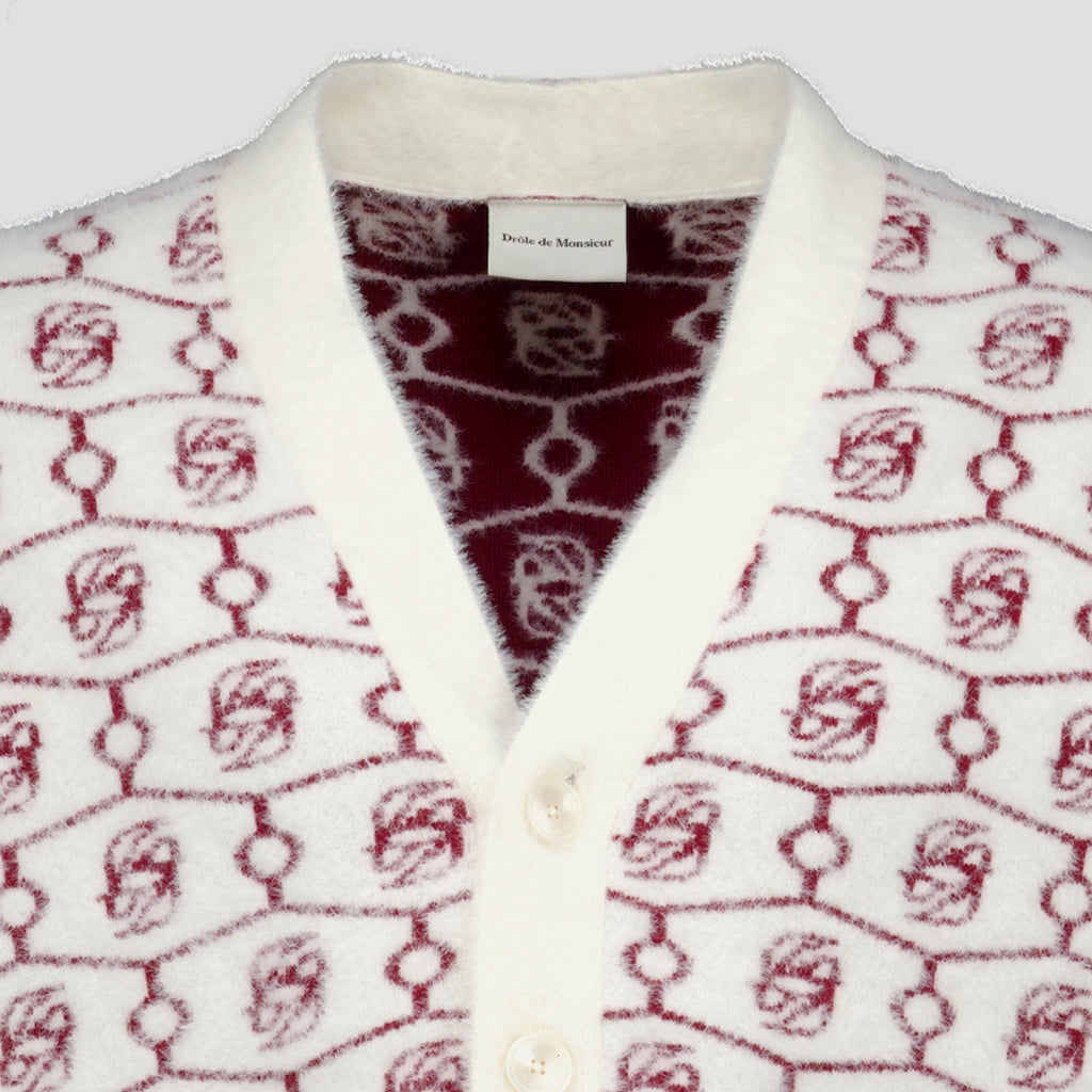 Maille Cardigan monogramme D Miroir blanc Drole De Monsieur Rouge Homme