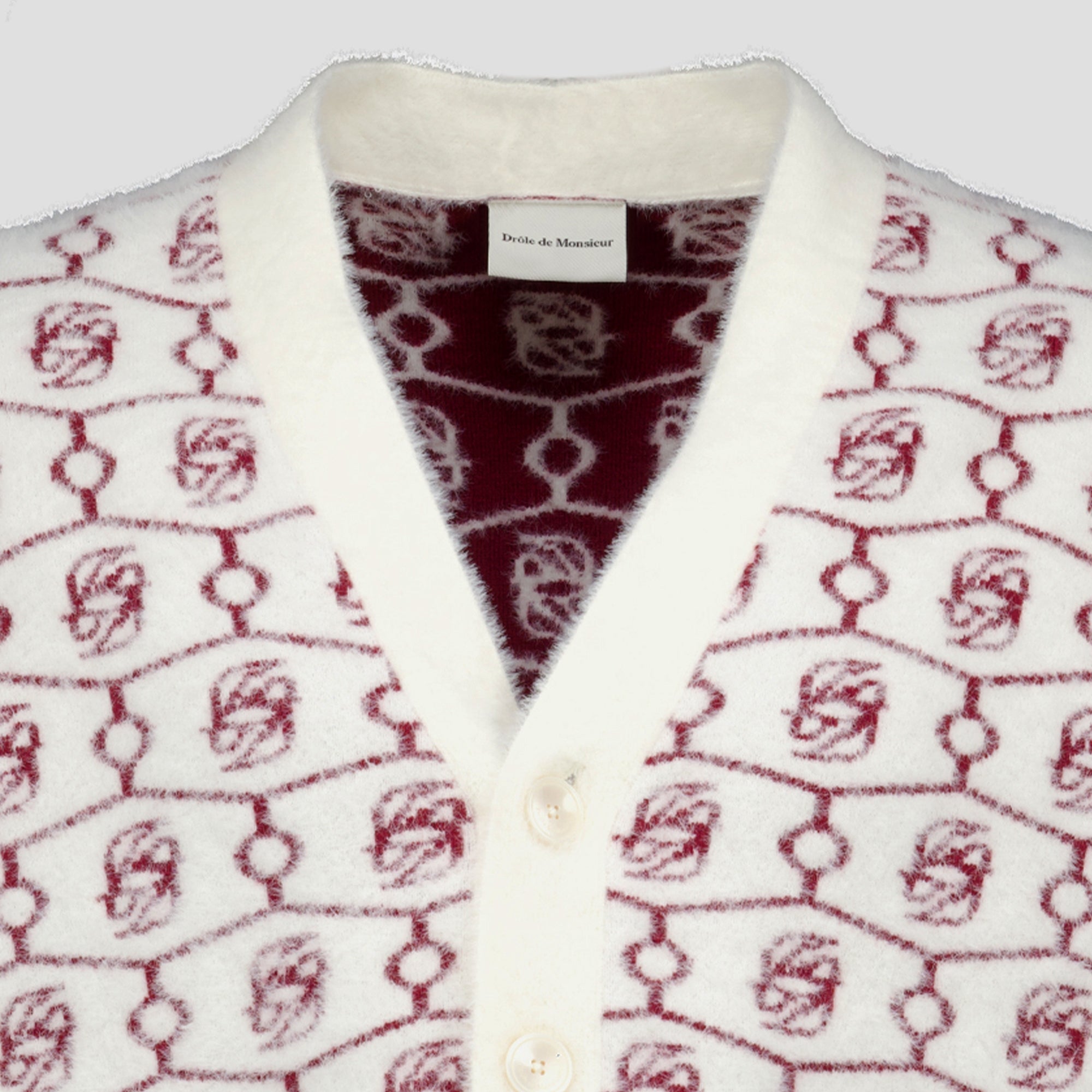 Maille Monogram Cardigan D Mirror White Drole De Monsieur Rouge Homme