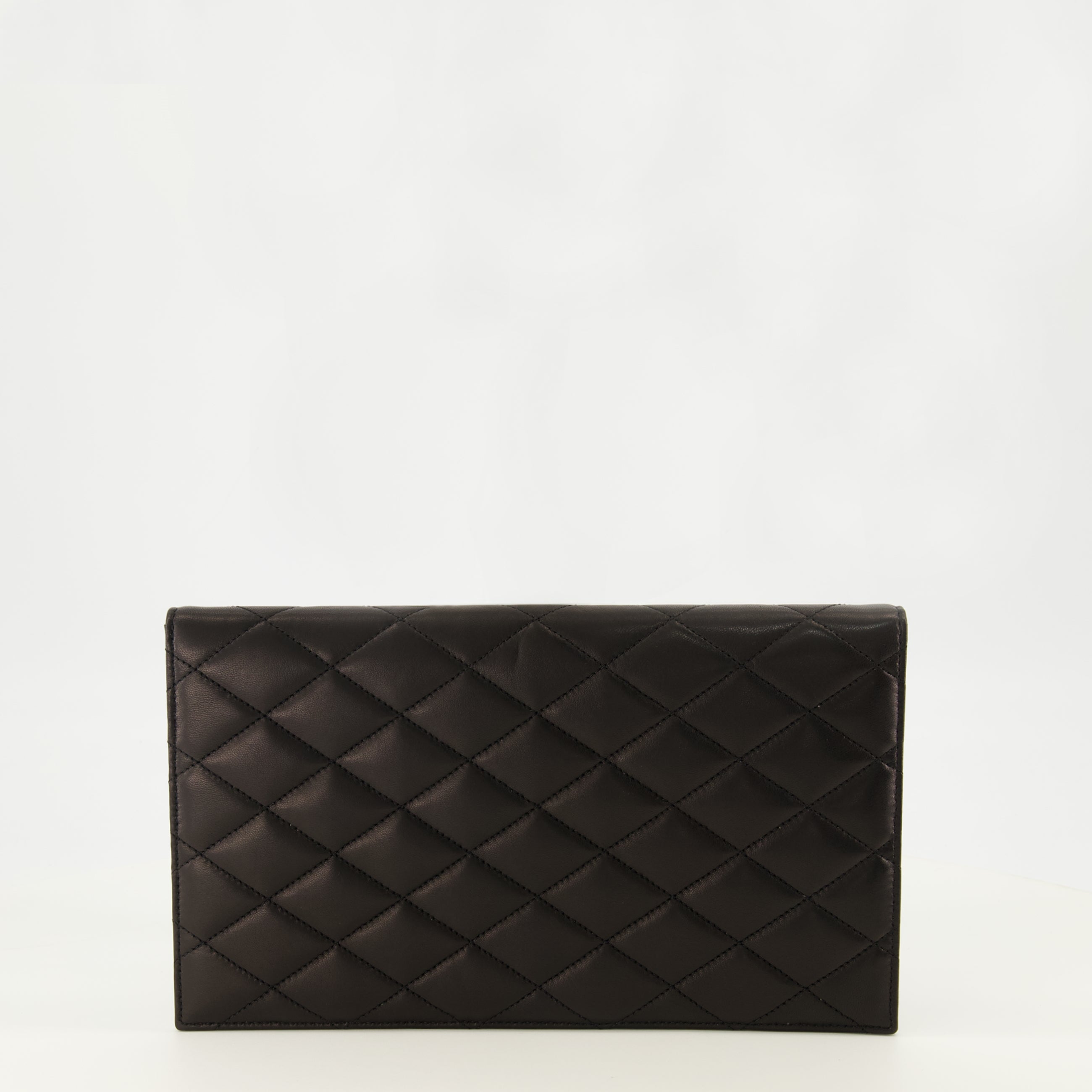 Pochettes Clutch Envelope Paris em Pele Preta Saint Laurent Noir Femme