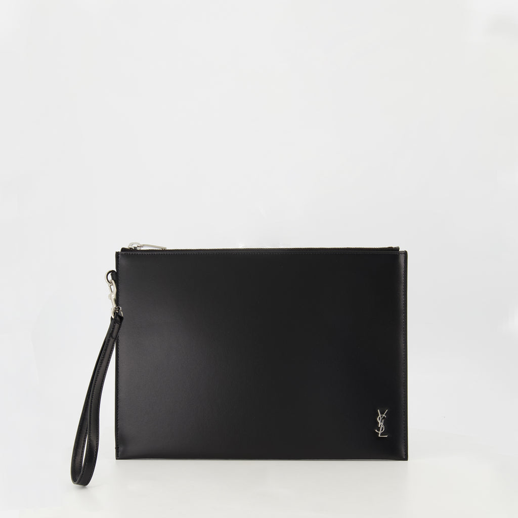 Pouches Leather Clutch Saint Laurent Black Homme
