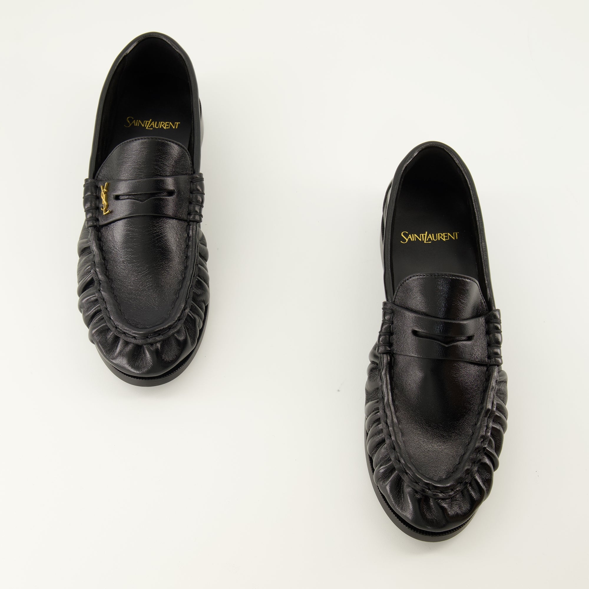 Mocassins 검정 가죽 로퍼 모카신 Saint Laurent Noir Femme