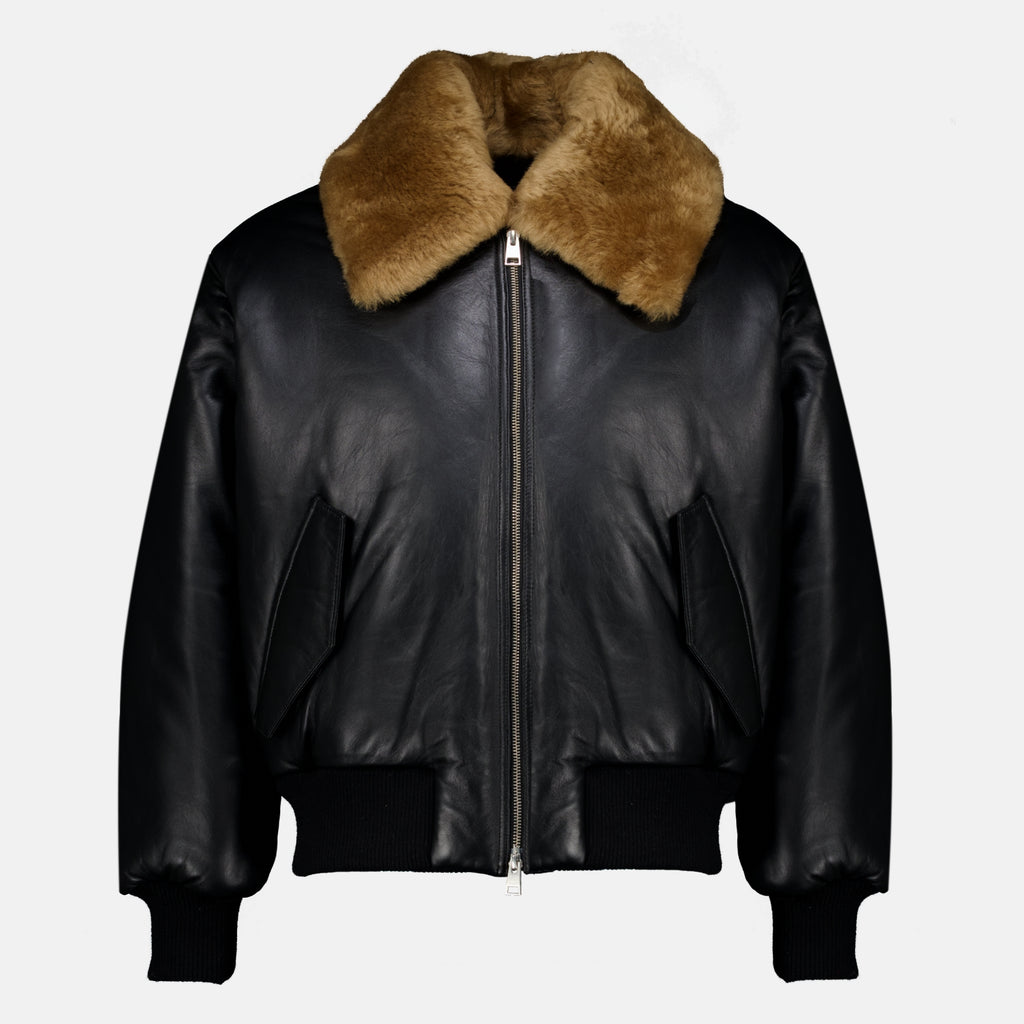 Manteaux Black Padded Leather Jacket Ami PARIS Noir Unisexe