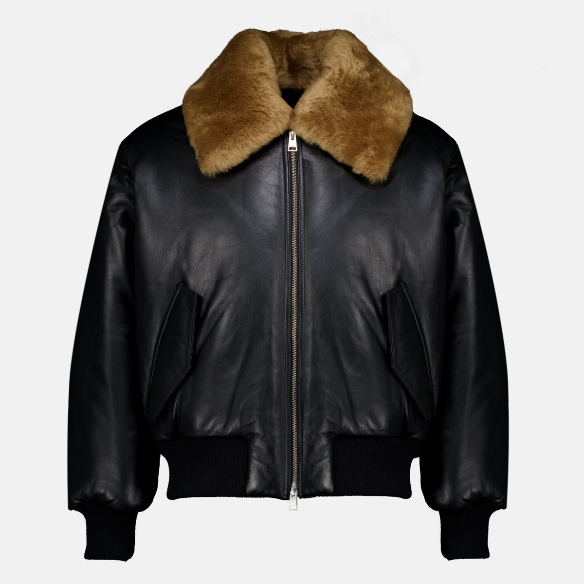 Manteaux Schwarze gepolsterte Lederjacke Ami PARIS Noir Unisexe
