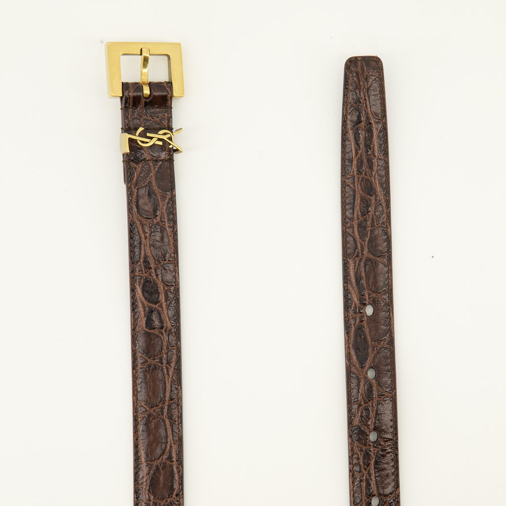 Ceintures 카산드르 파인 악어 벨트 Saint Laurent Marron Femme