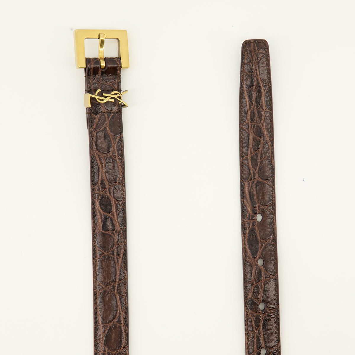 Ceintures Cassandre Fine Crocodile Belt Saint Laurent Marron Femme