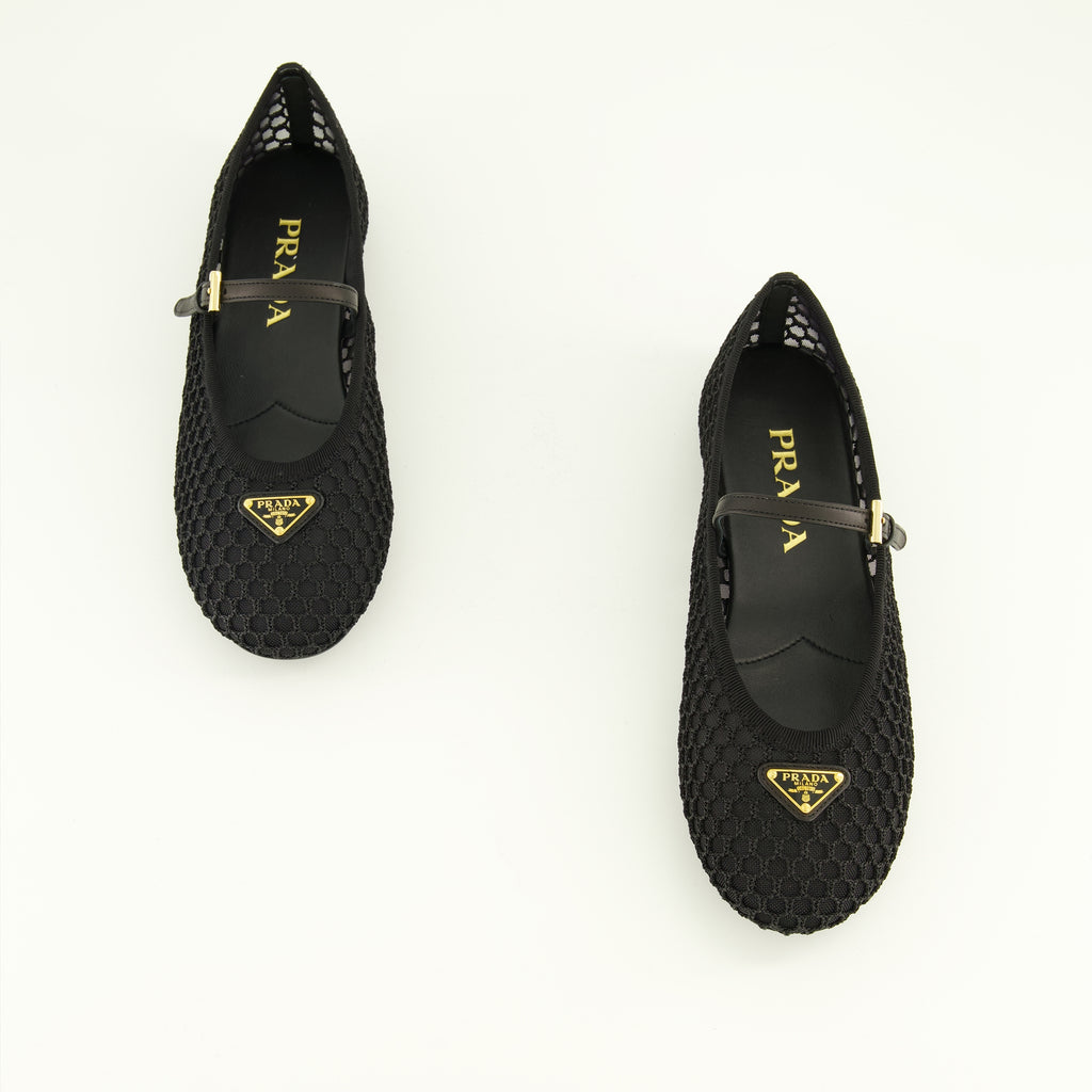 Chaussures plates Schwarze Netz-Ballerinas Prada Noir Femme