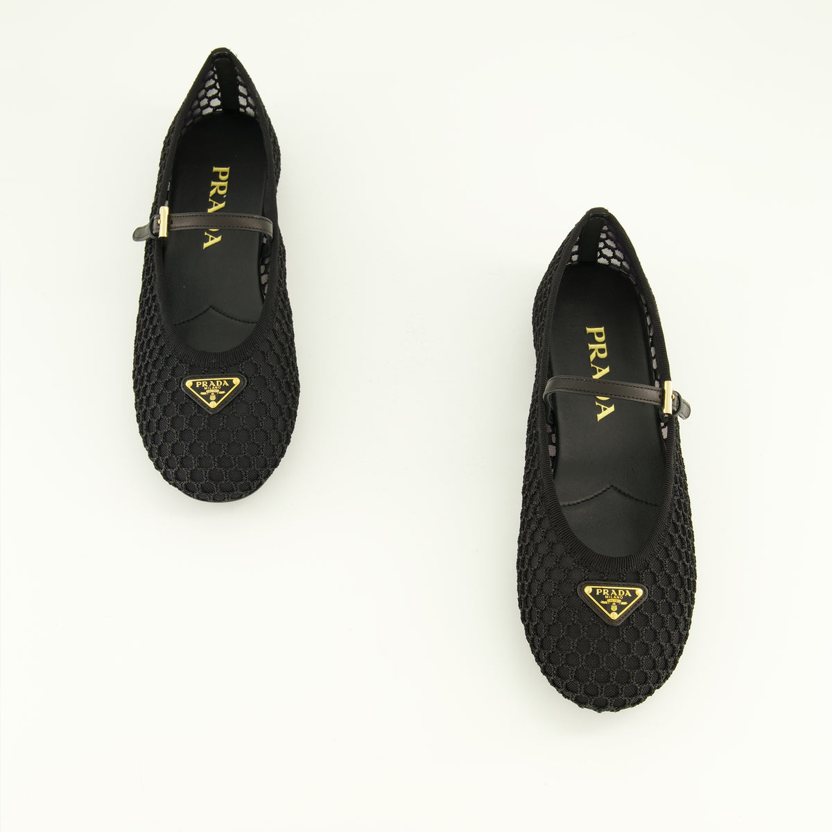 Chaussures plates Schwarze Netz-Ballerinas Prada Noir Femme