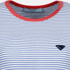 Bild des blauen gestreiften T-Shirts der Marke Prada für Damen - Frühjahr-Sommer 2026 - Detaillierte Ansicht_2