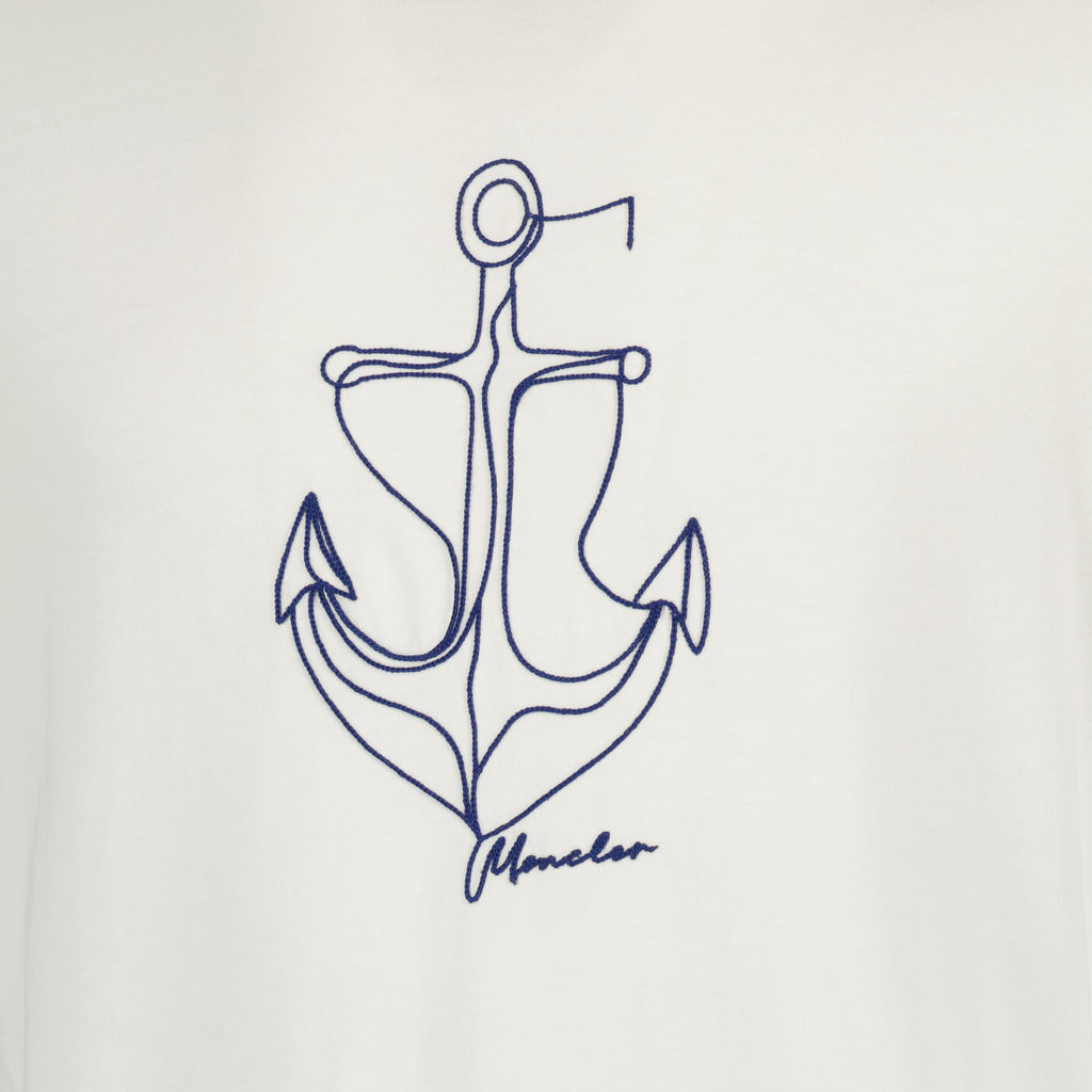 T-shirts Camiseta de algodón blanca bordada Moncler Blanc Homme