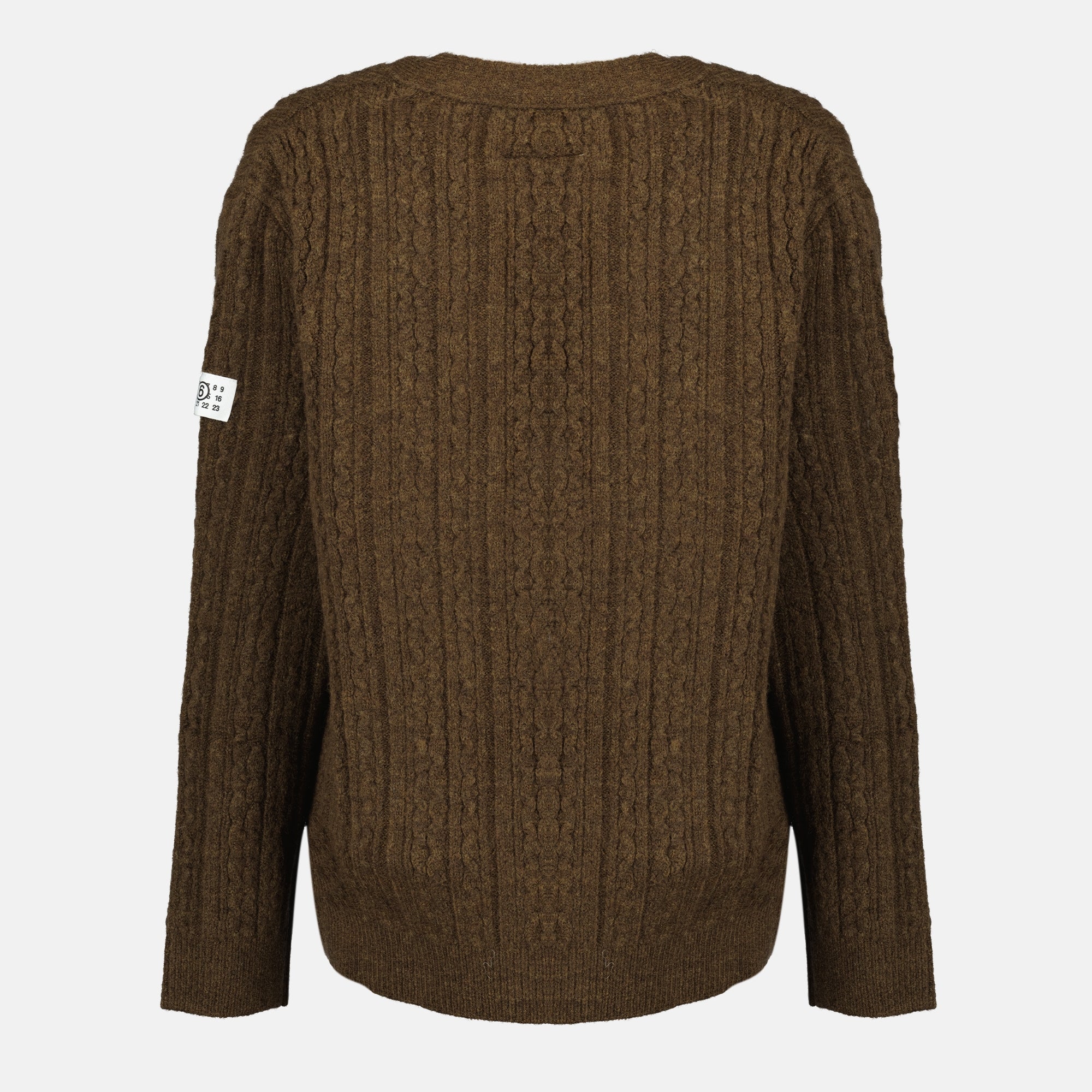 Image de l'article Cardigan en laine côtelée marron de la marque Mm6 pour Femme - Saison Automne-Hiver 2025 - Vue de Dos