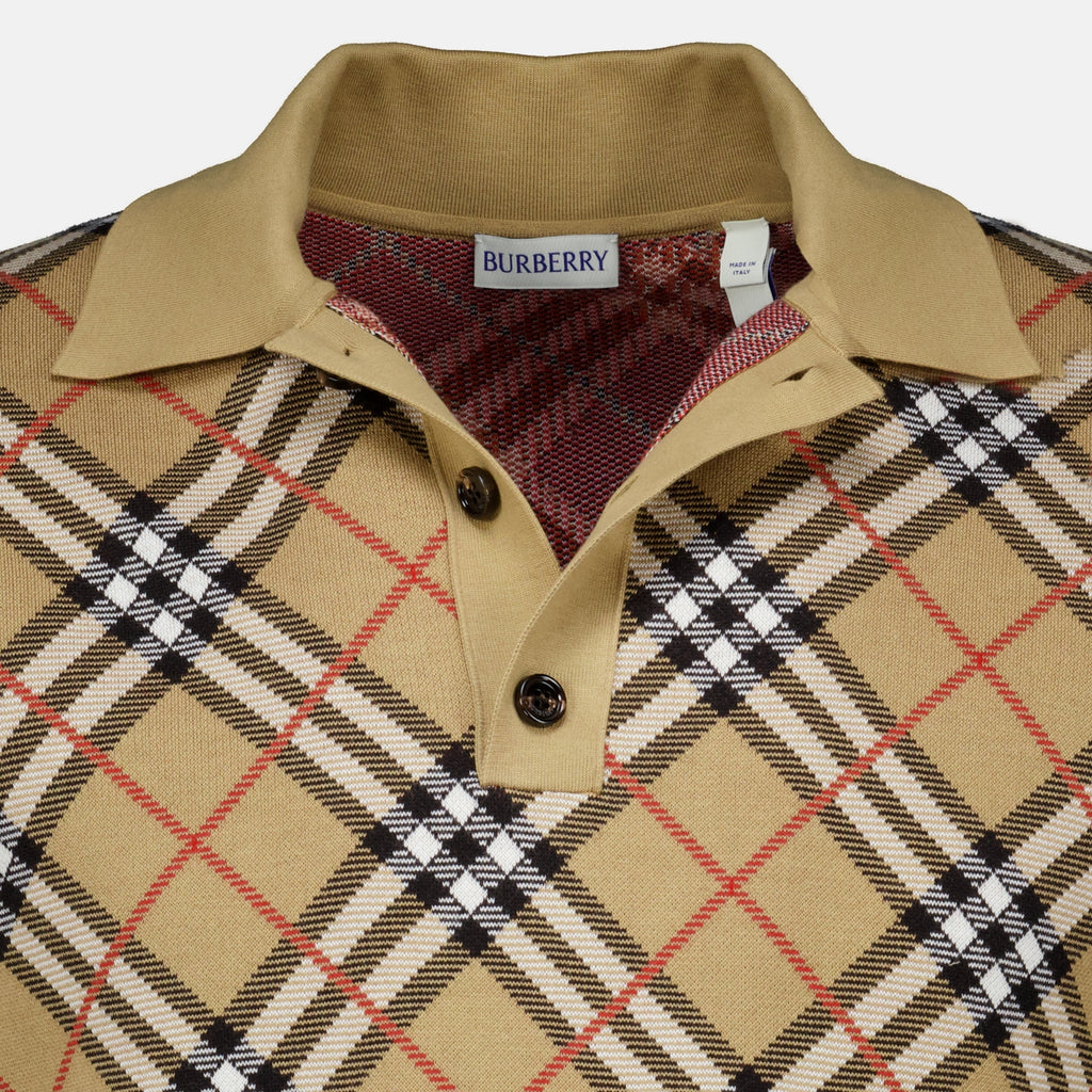 Polos Polo Check em Algodão Burberry Beige Homme