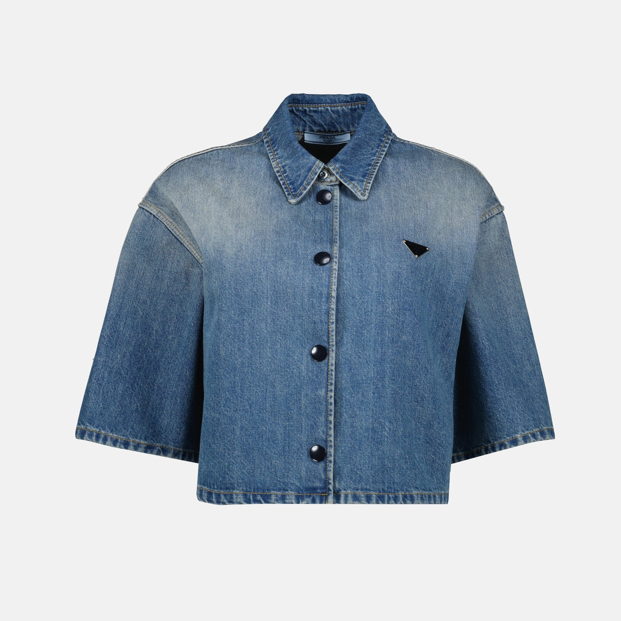 Image of the article Short Denim Shirt by Prada for Women - Autumn-Winter 2025 - Front View