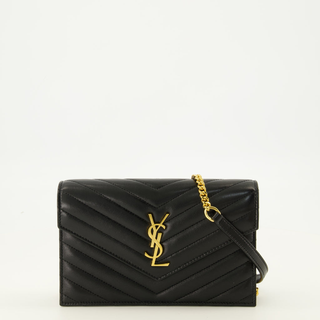 Sacs bandoulière Monedero Cassandre con Cadena de Cuero Negro Saint Laurent Noir Femme