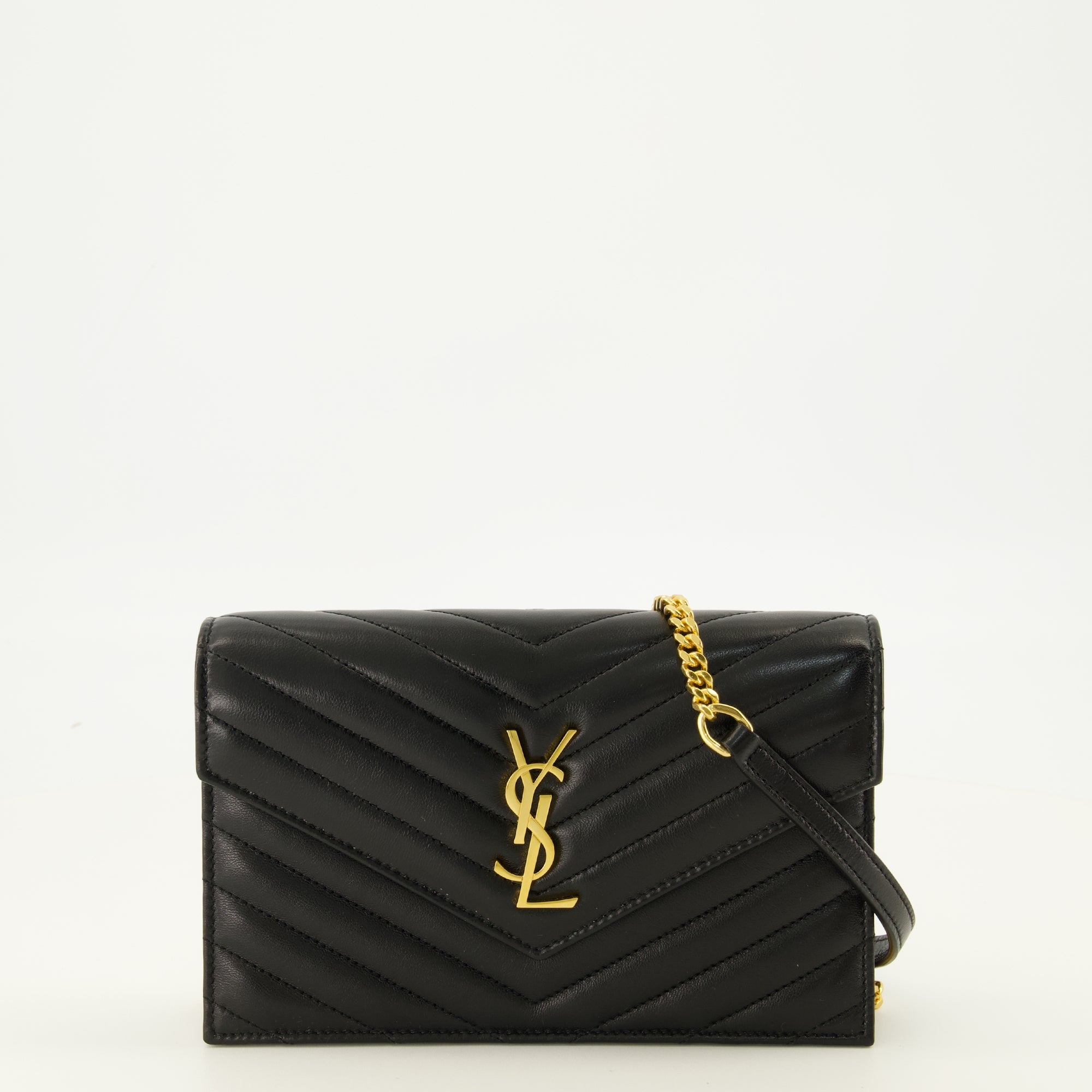 Sacs bandoulière Monedero Cassandre con Cadena de Cuero Negro Saint Laurent Noir Femme