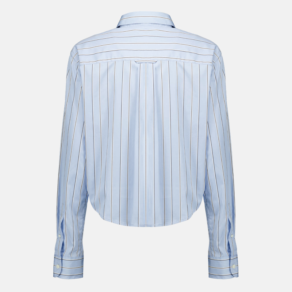 Chemises Camisa de Algodão Curta Azul às Riscas Ami PARIS Bleu Femme