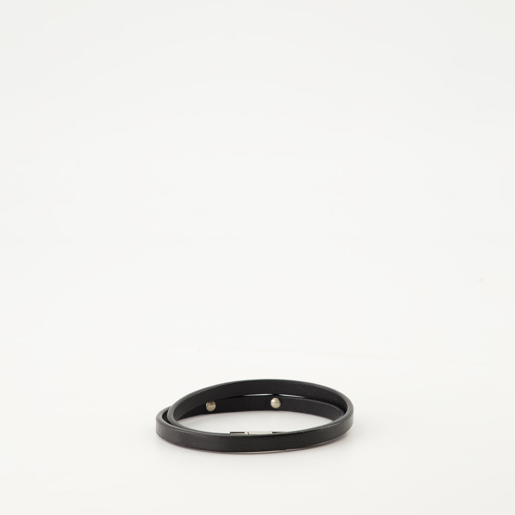 Bijoux Bracelet double en cuir Saint Laurent Noir Homme