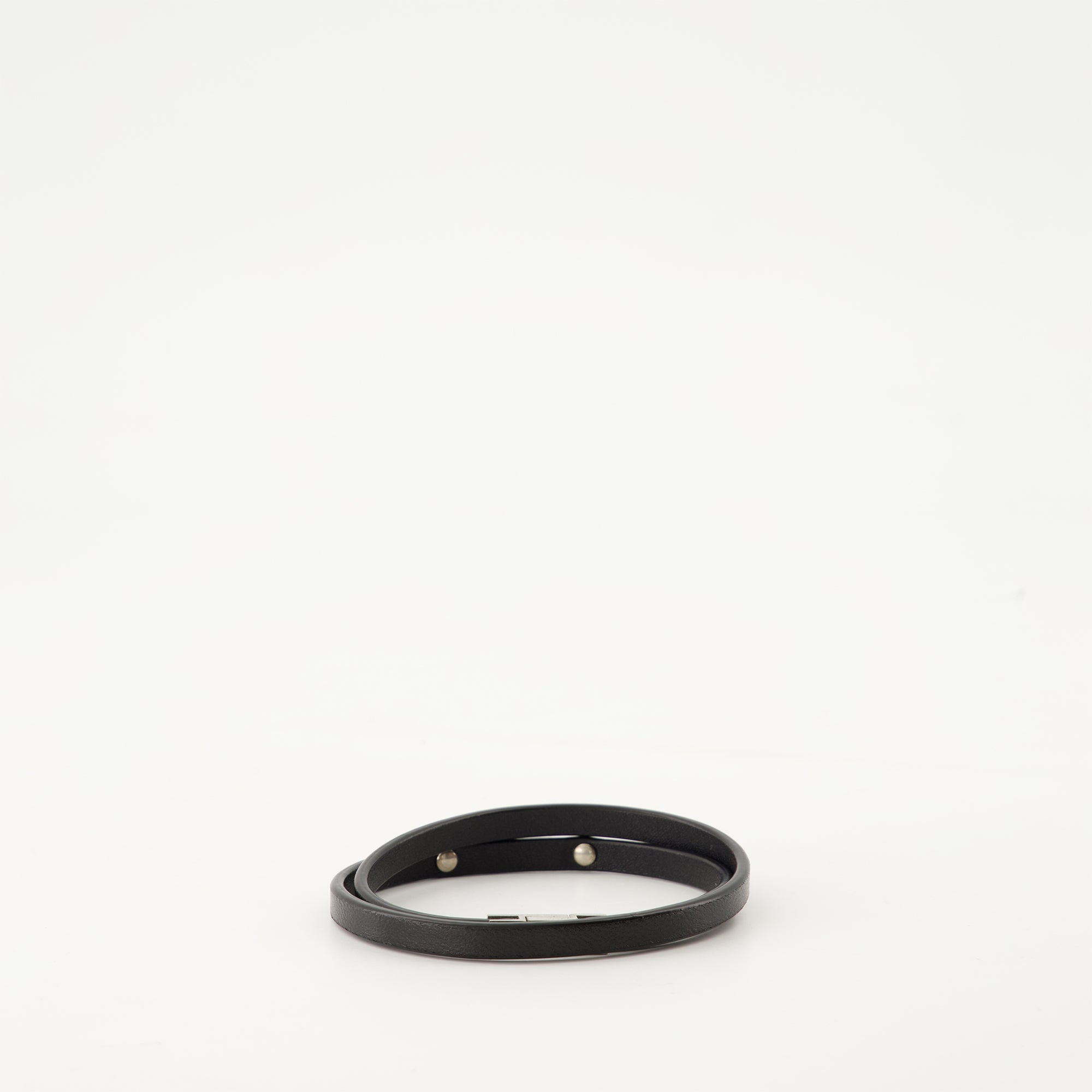 Bijoux Bracelet double en cuir Saint Laurent Noir Homme