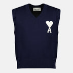 Imagen del suéter sin mangas AMI con corazón azul marino de la marca Ami PARIS para Unisex - Temporada Primavera-Verano 2026 - Vista Frontal