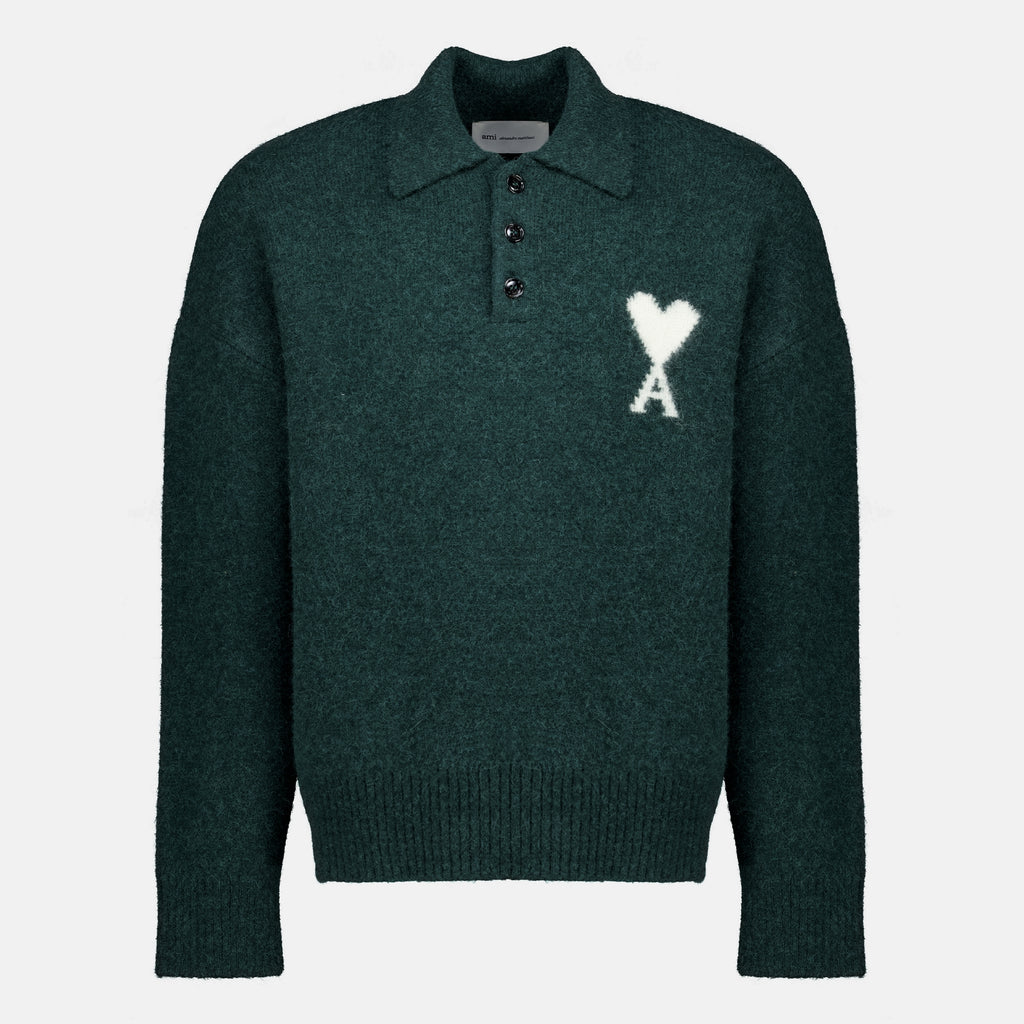 Polos Dunkelgrüner Alpaka-Pullover Ami PARIS Vert Unisexe