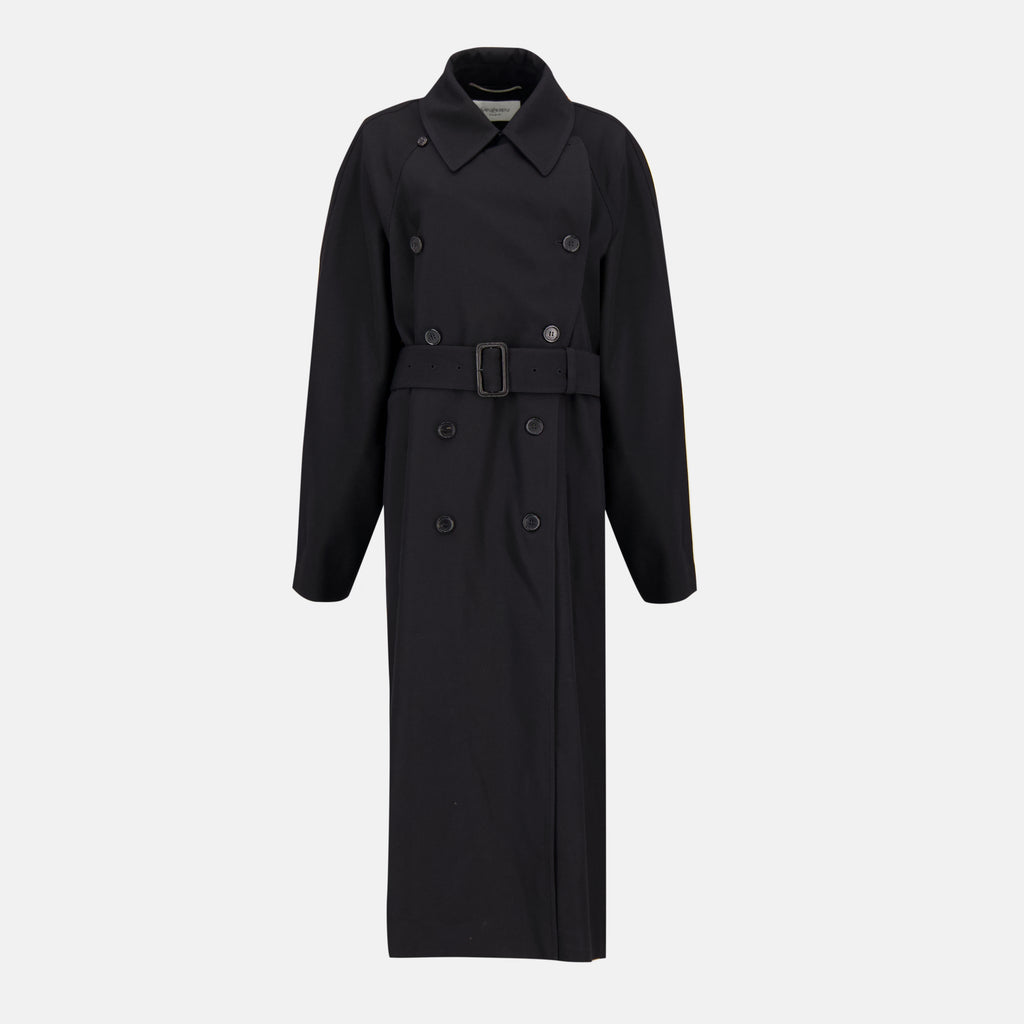 Image de l'article Manteau trench en laine de la marque Saint Laurent pour Femme - Saison Automne-Hiver 2025 - Vue de Face