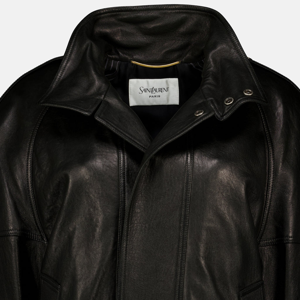 Manteaux ブラックヴィンテージレザージャケット Saint Laurent Noir Femme