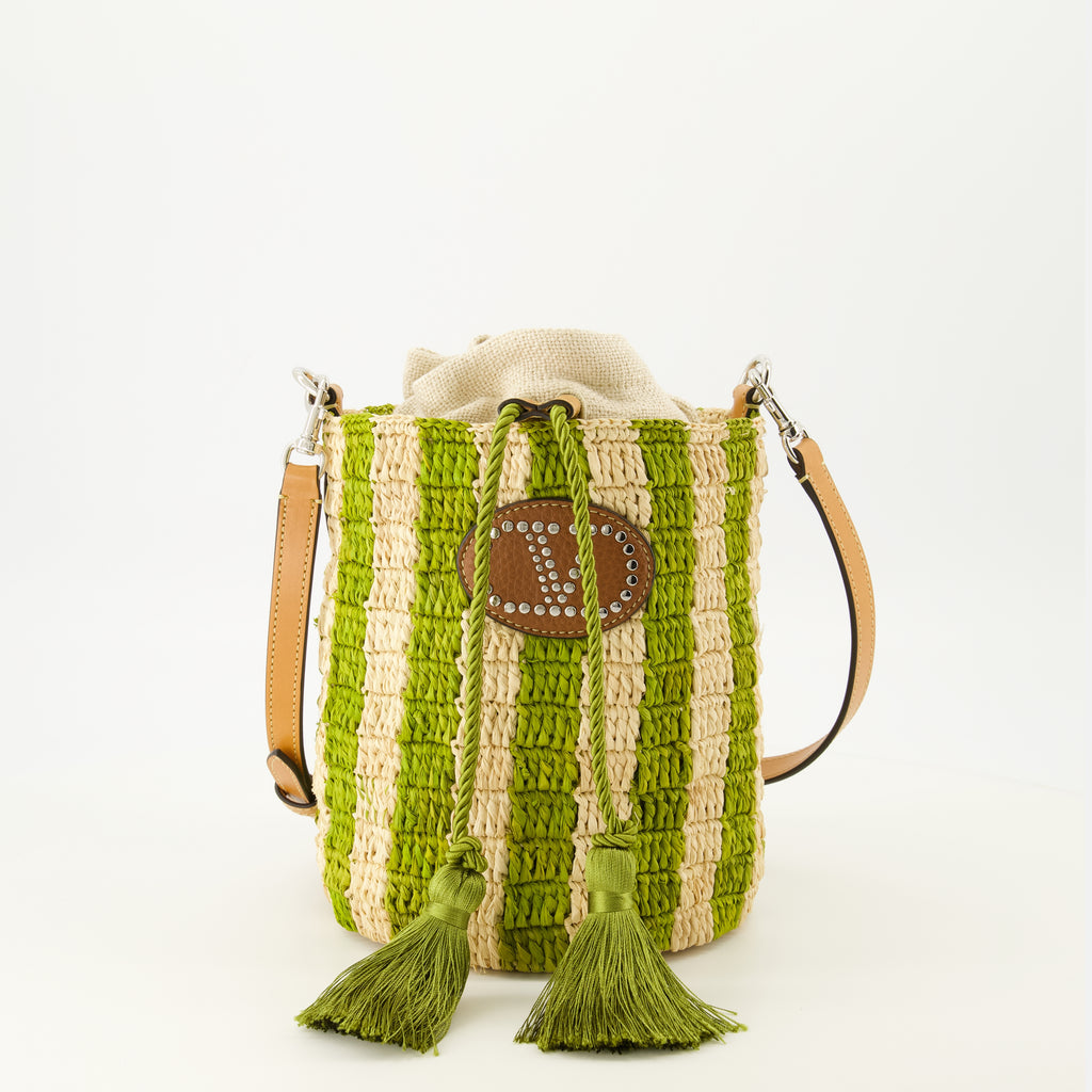 Sacs seau Piccola borsa a secchiello in rafia verde a righe Valentino Garavani Vert Femme