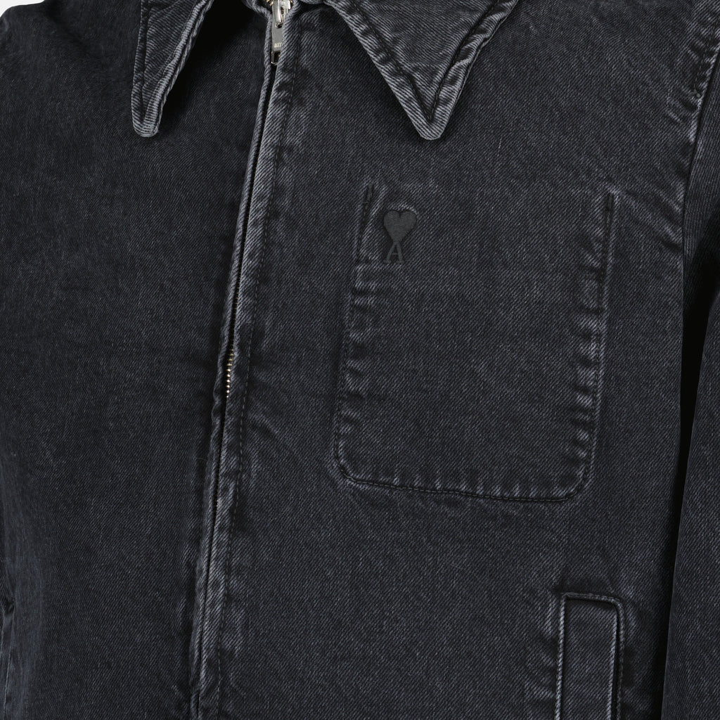 Vestes Black Denim Zip Jacket Ami PARIS Noir Homme