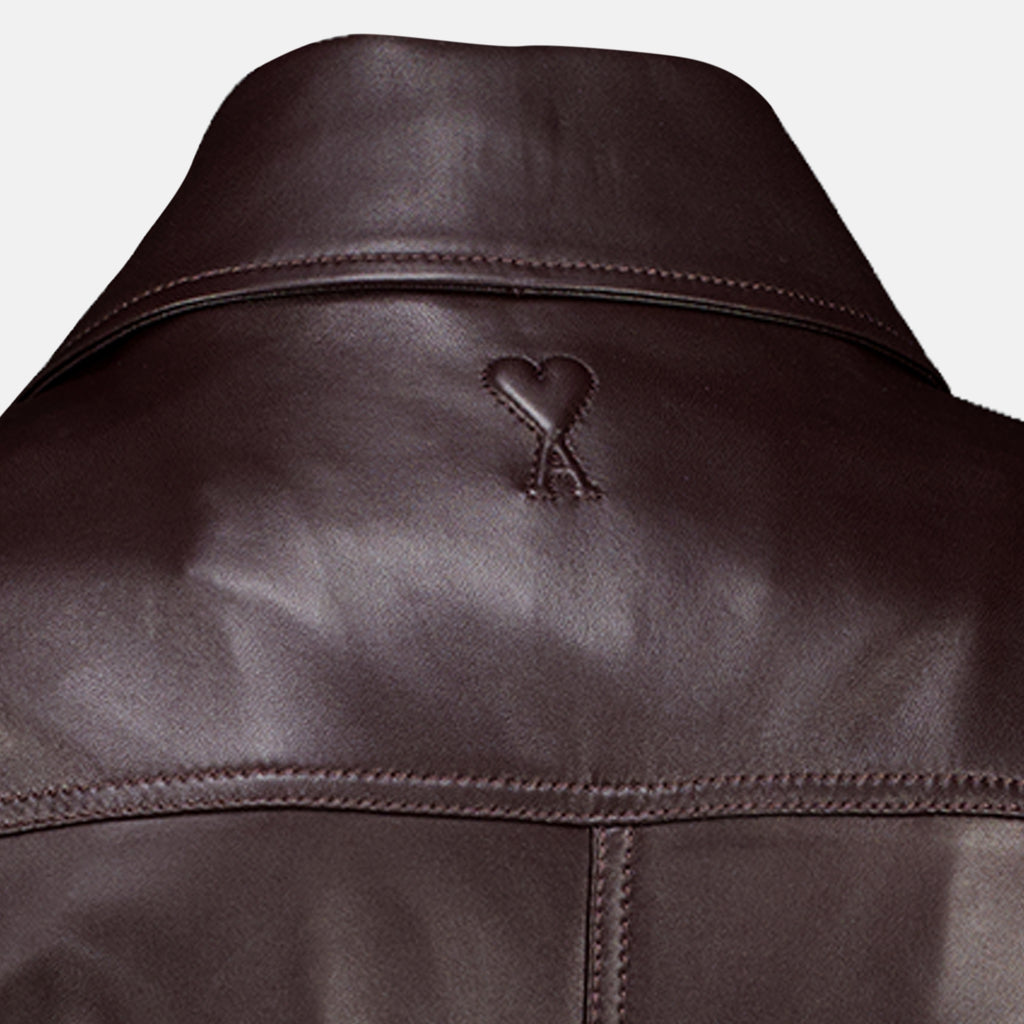 Manteaux バーガンディレザージャケット Ami PARIS Bordeaux Homme