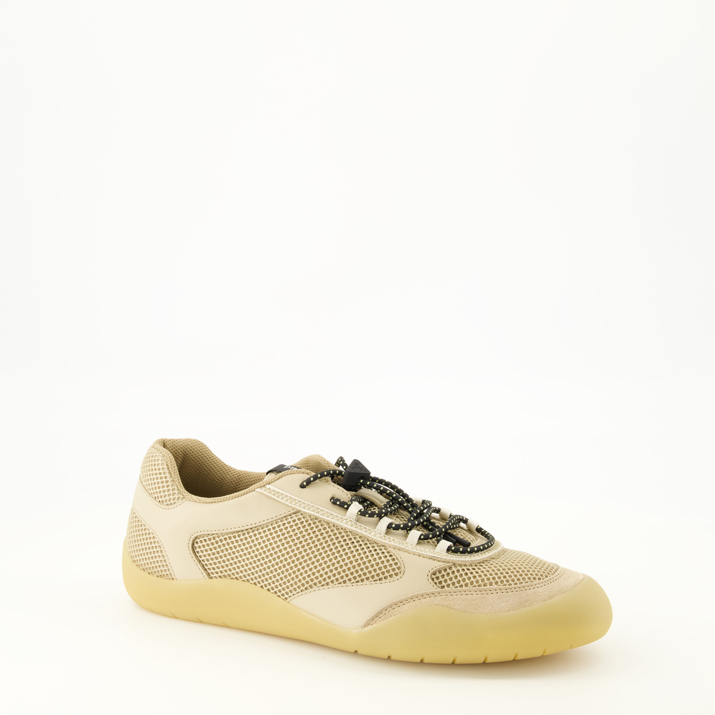 Baskets Sapatilhas Speedrock Beijes em Couro e Malha Prada Beige Homme